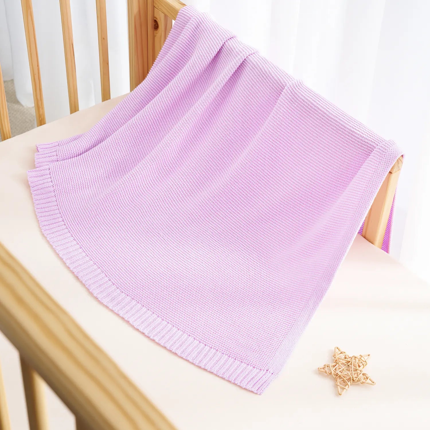 Classic Knit Cotton Baby Blanket In Lilac