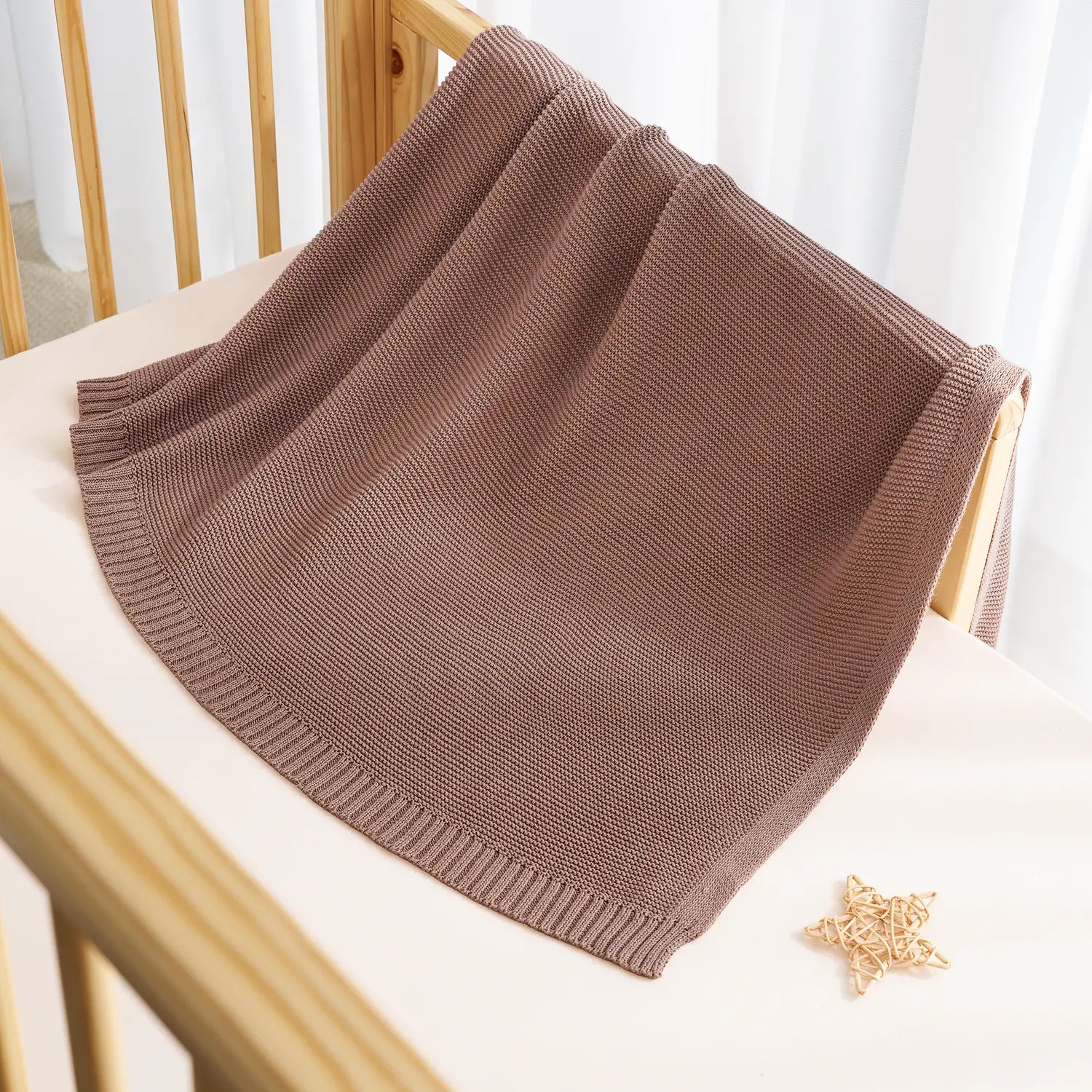 Classic Knit Cotton Baby Blanket In Mocha