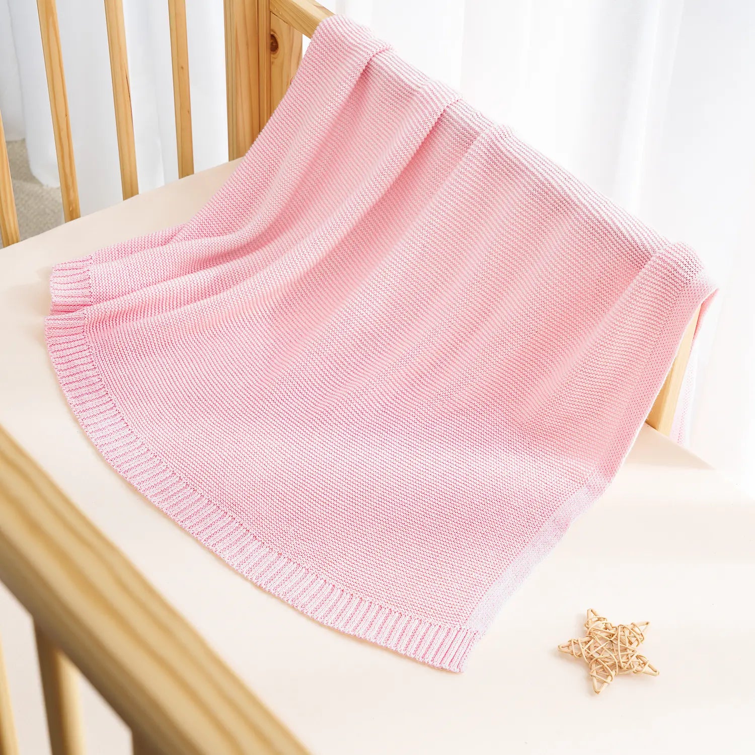 Classic Knit Cotton Baby Blanket In Pink
