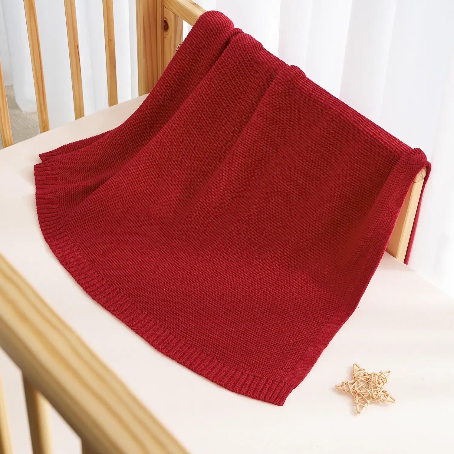 Classic Knit Cotton Baby Blanket In Red Xmas