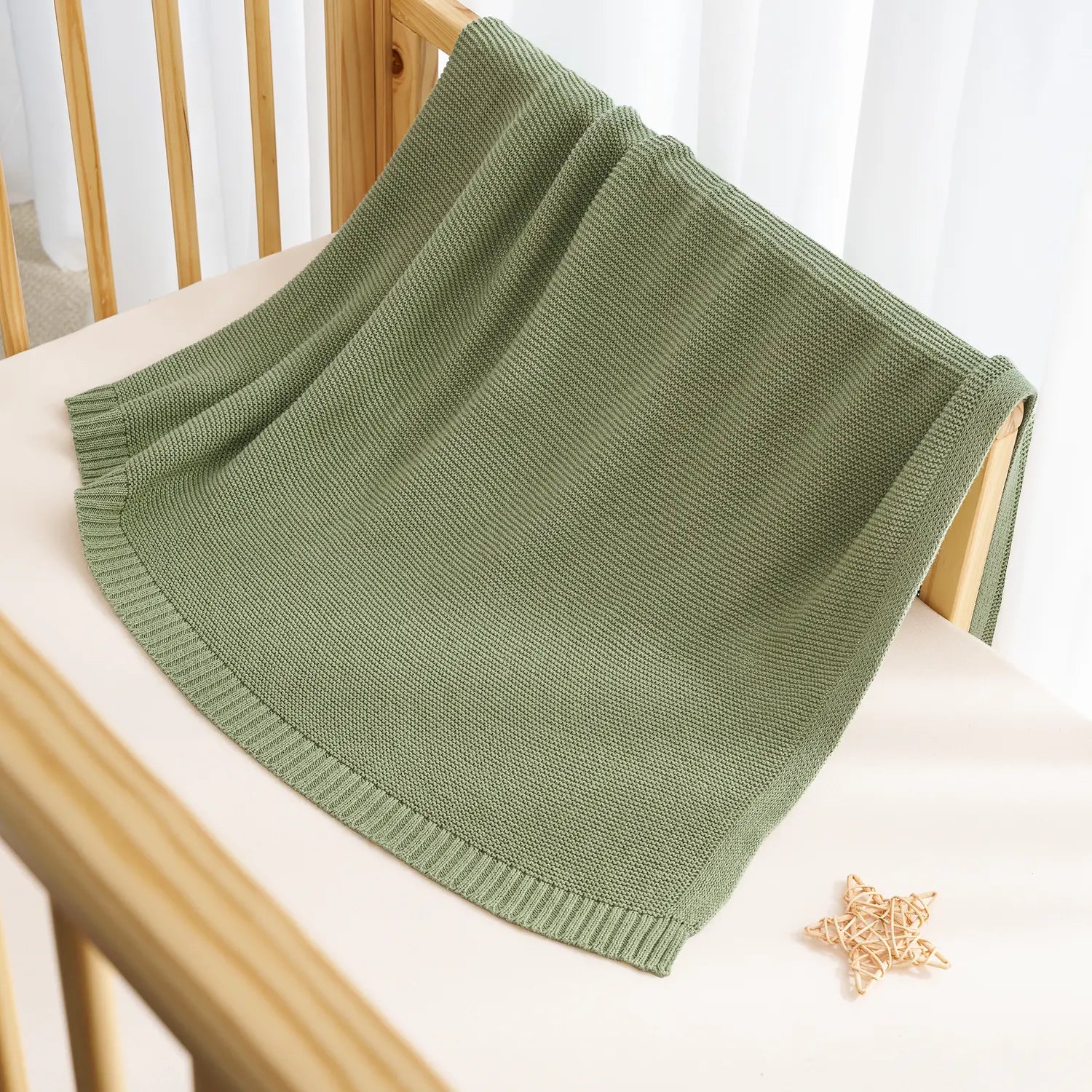 Classic Knit Cotton Baby Blanket In Sage Green