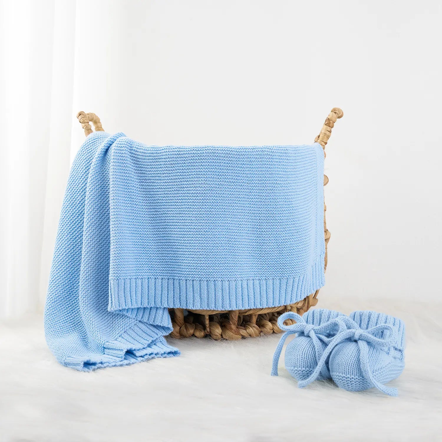 Classic Knit Cotton Baby Blanket In Baby Blue