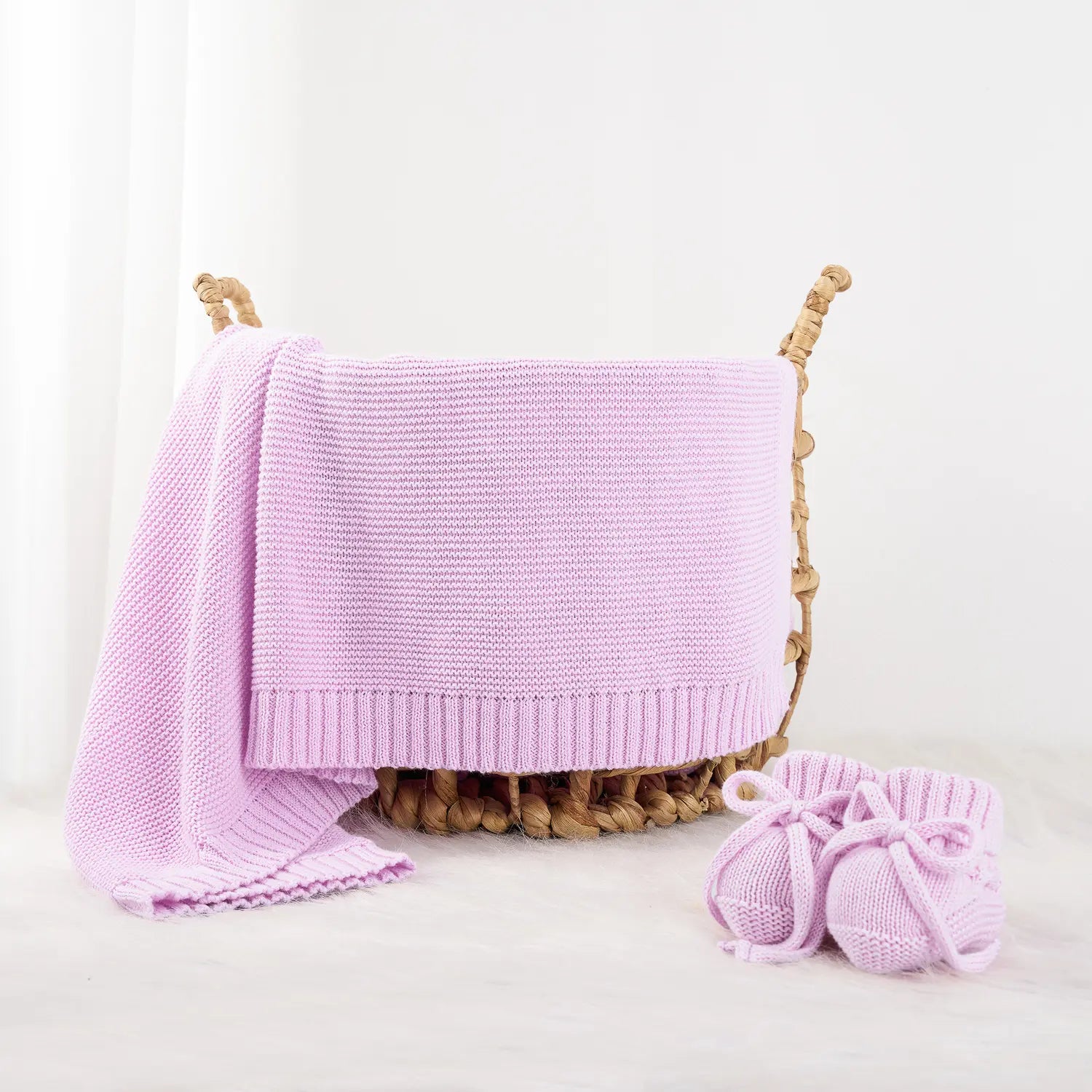 Classic Knit Cotton Baby Blanket In Lilac