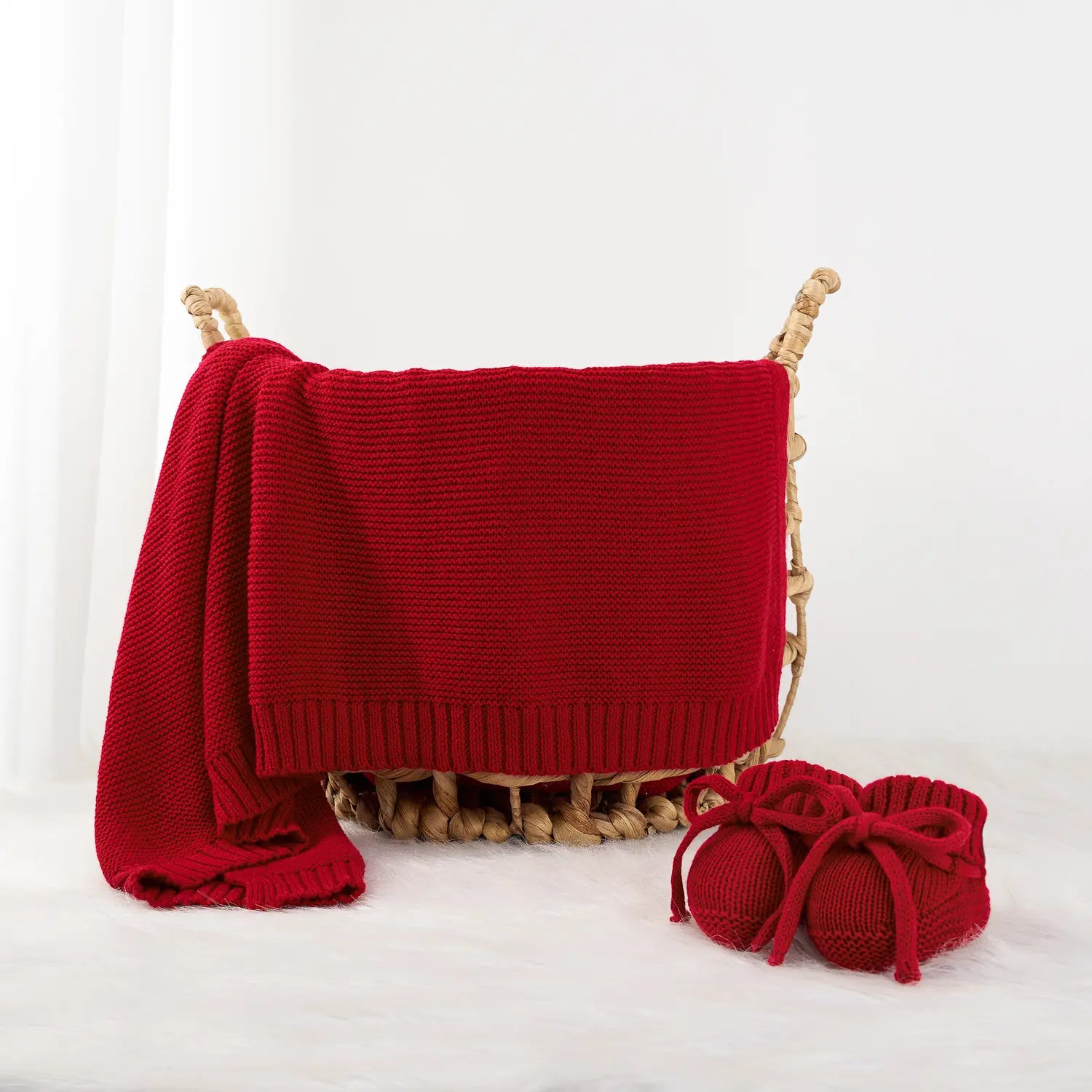 Classic Knit Cotton Baby Blanket In Red Xmas