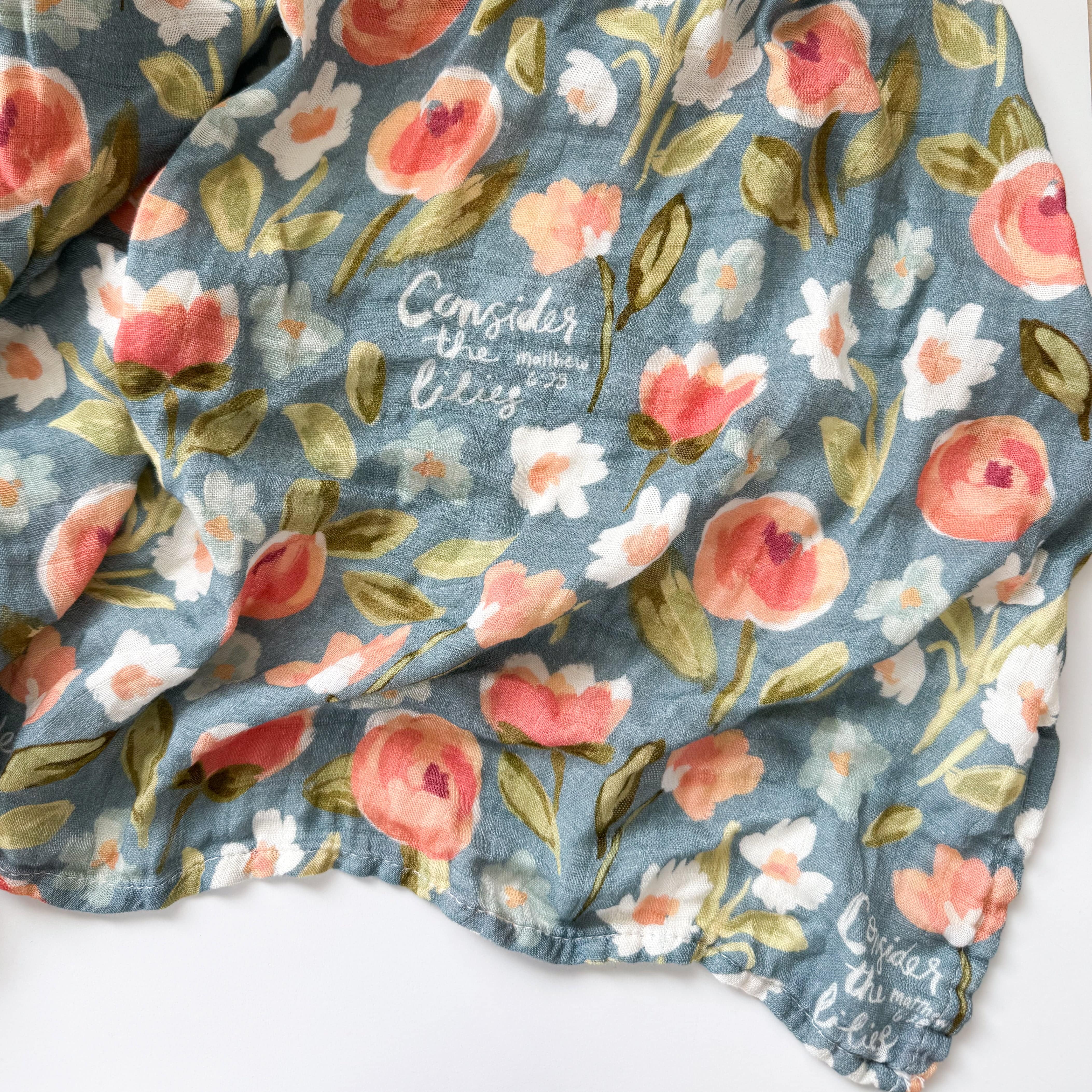 Consider The Lilies - Catholic Baby Muslin Blanket Swaddle