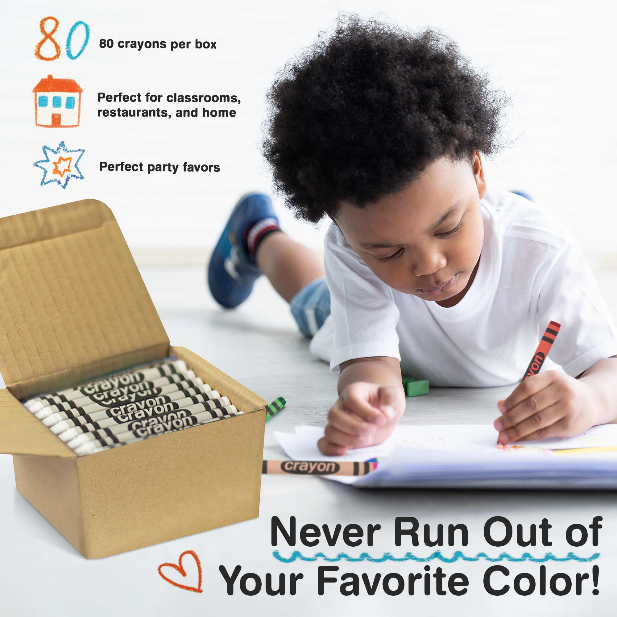 80-pack White Crayons Bulk – Standard Size, Non-toxic, Classroom & Art Supply
