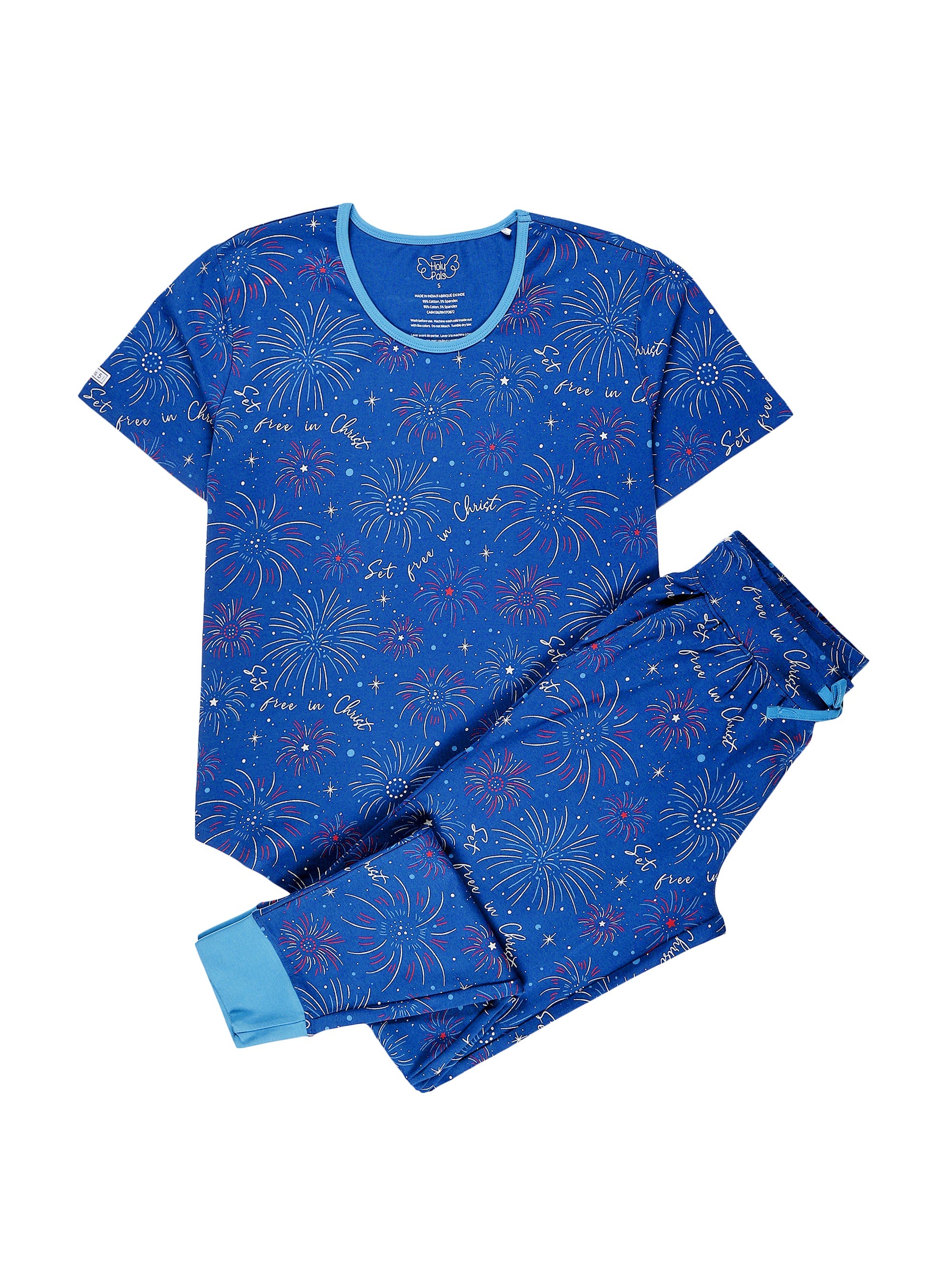 Set Free In Christ Womens Pj Short Sleeve Jogger Set Cotton