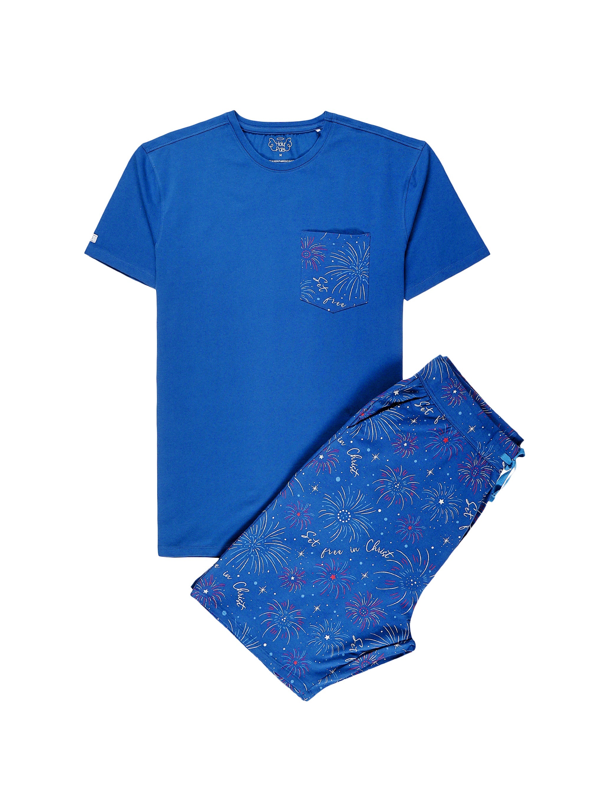 Set Free In Christ Mens Pj Shorts Set Cotton