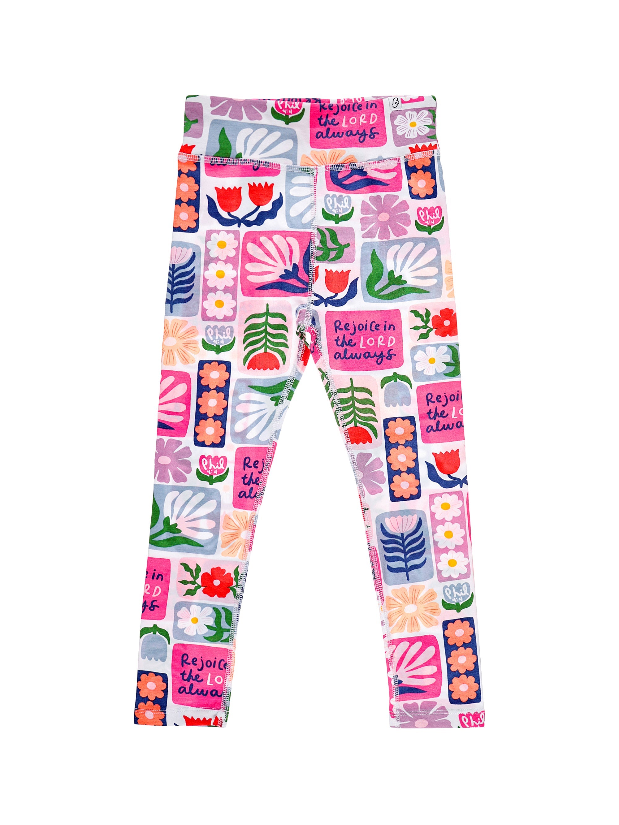 Kids Rejoice In The Lord Floral Leggings