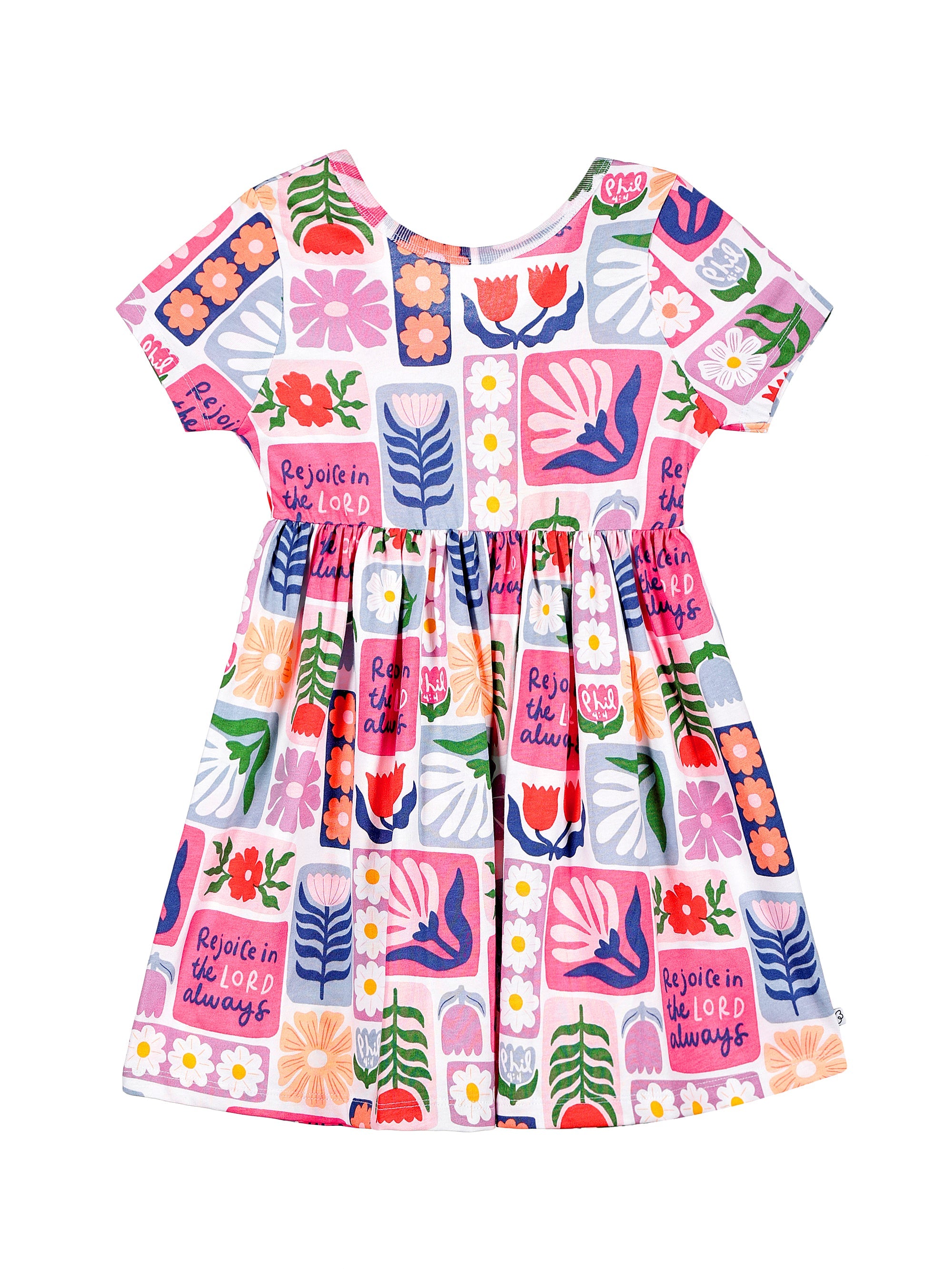 Kids Rejoice In The Lord Floral Twirl Dress Cotton | Short Sleeve