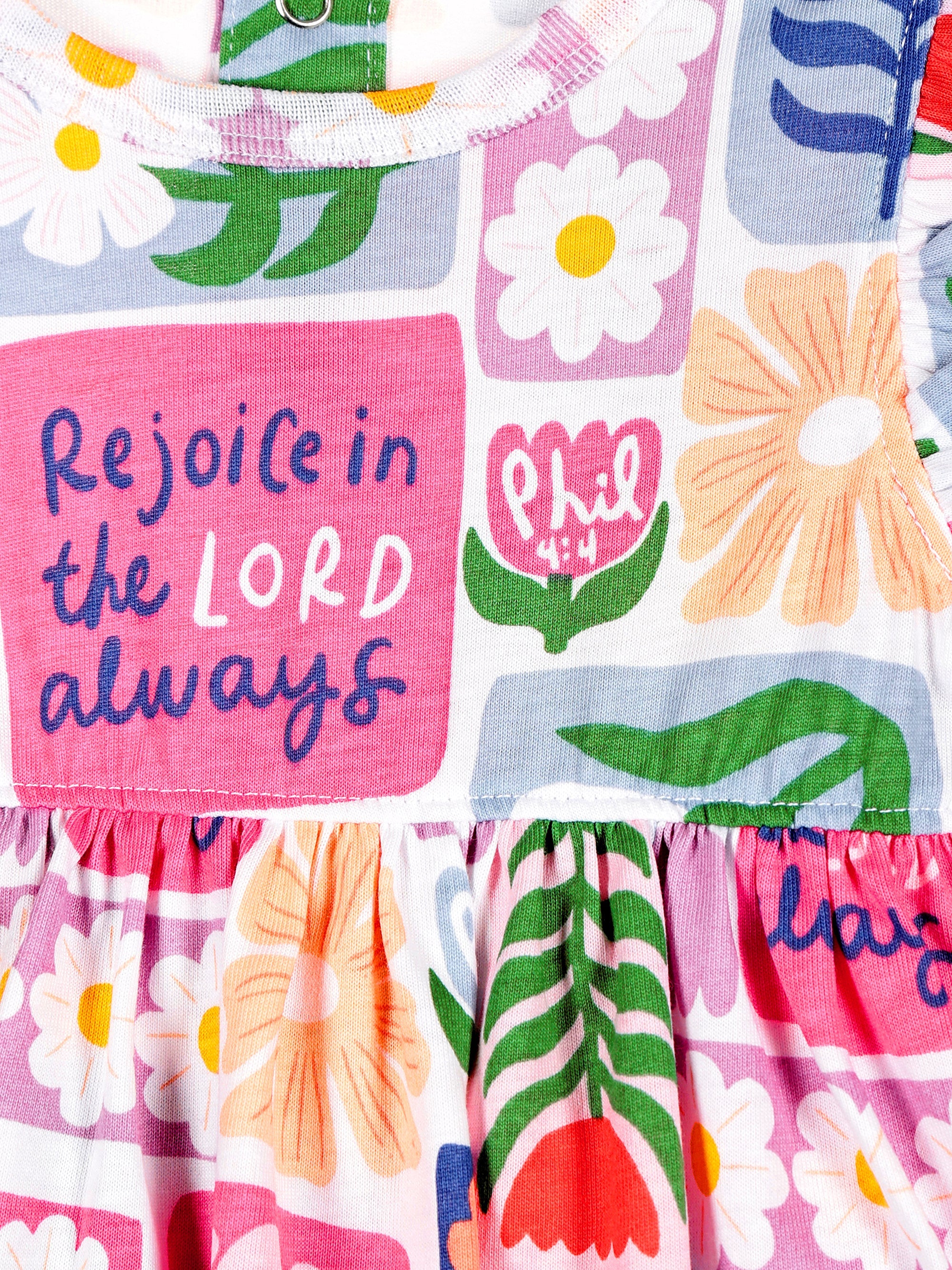 Baby Rejoice In The Lord Floral Twirl Dress Bodysuit Cotton | Short Sleeve