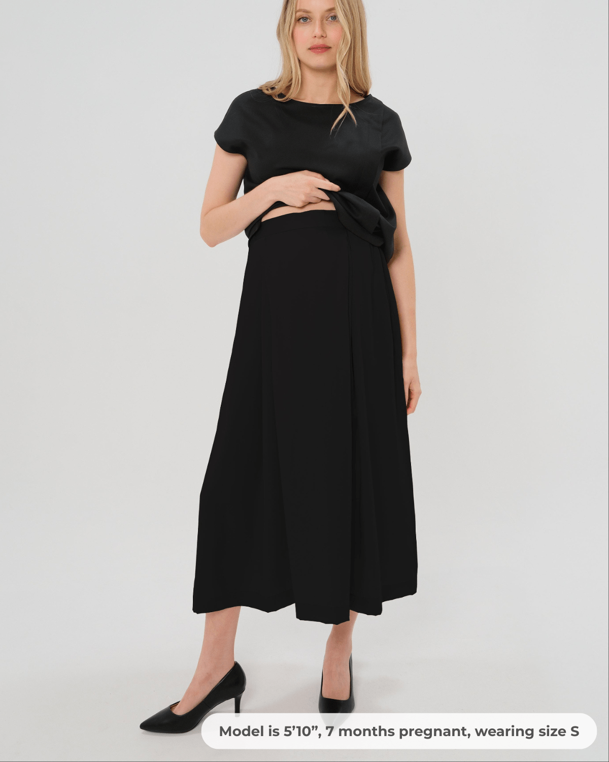 Over-under Bump Pleated Maternity Maxi Skirt In Lightweight Wool Blend