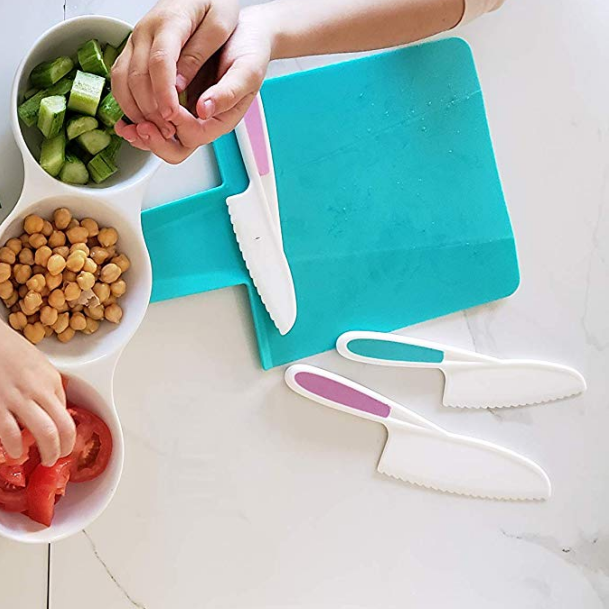 Tovla Jr. Kids’ Knives & Foldable Cutting Board Set | Safe Montessori Kitchen Tools