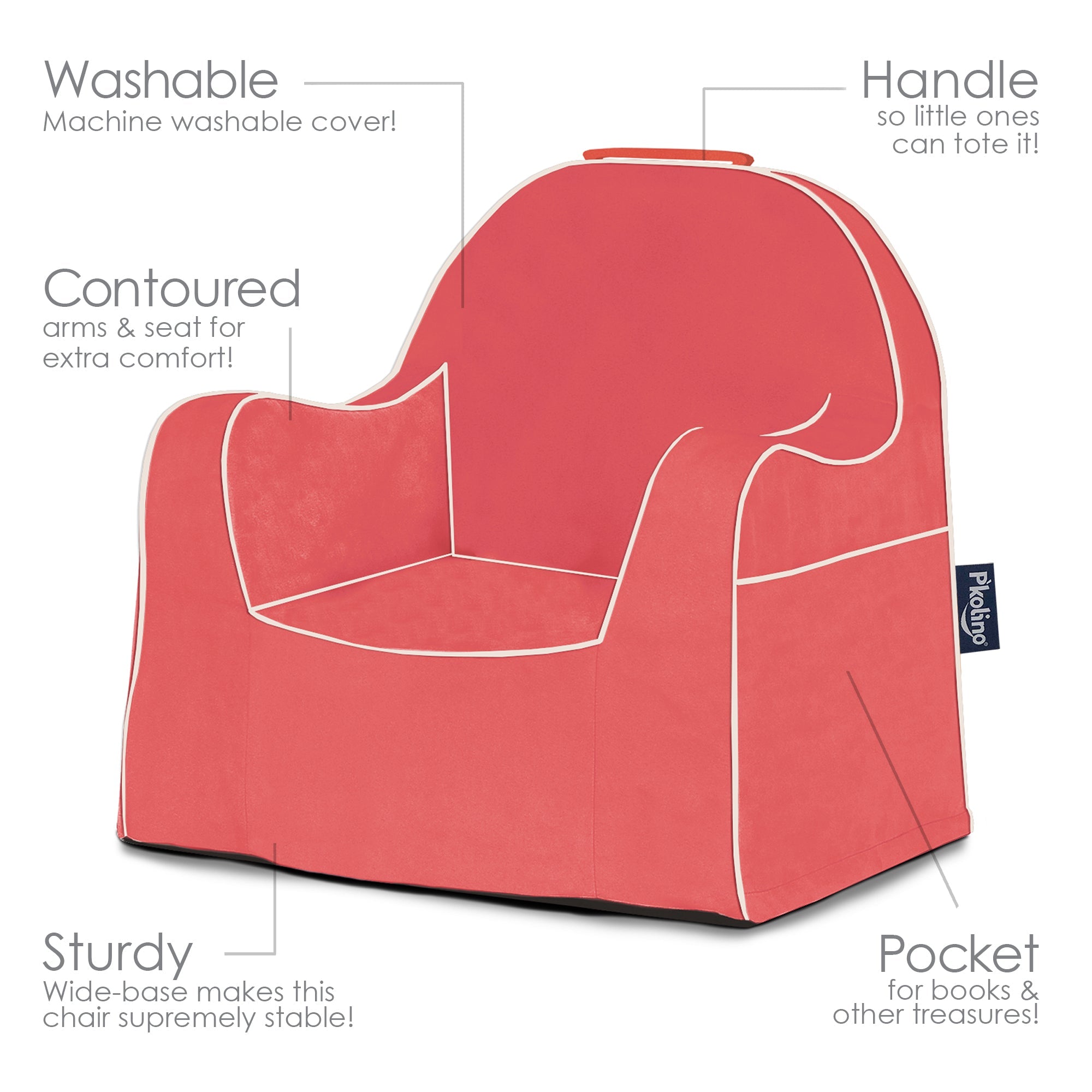 Little Reader Chair - Coral with White Piping