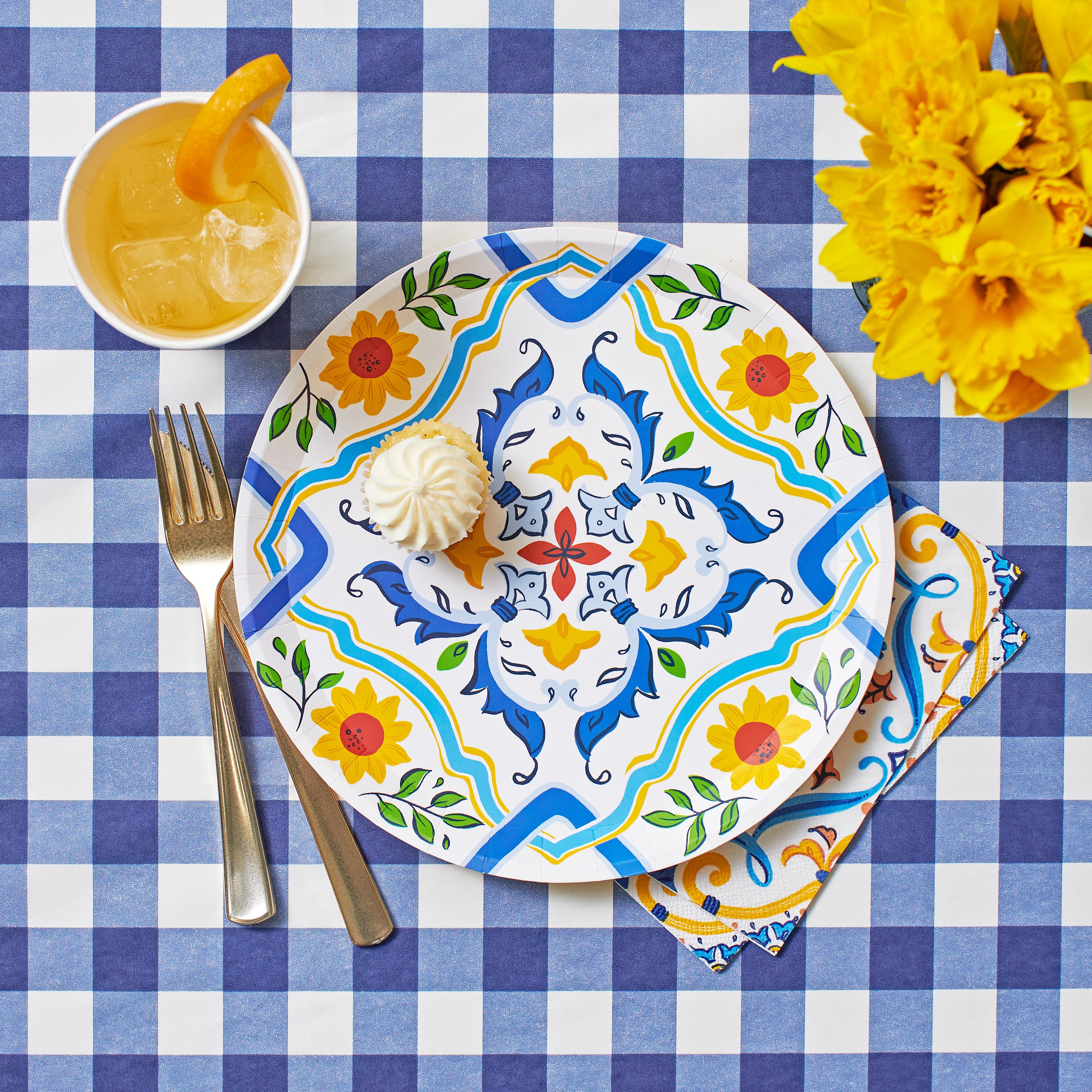 Navy Gingham Paper Tablecloth by Coterie