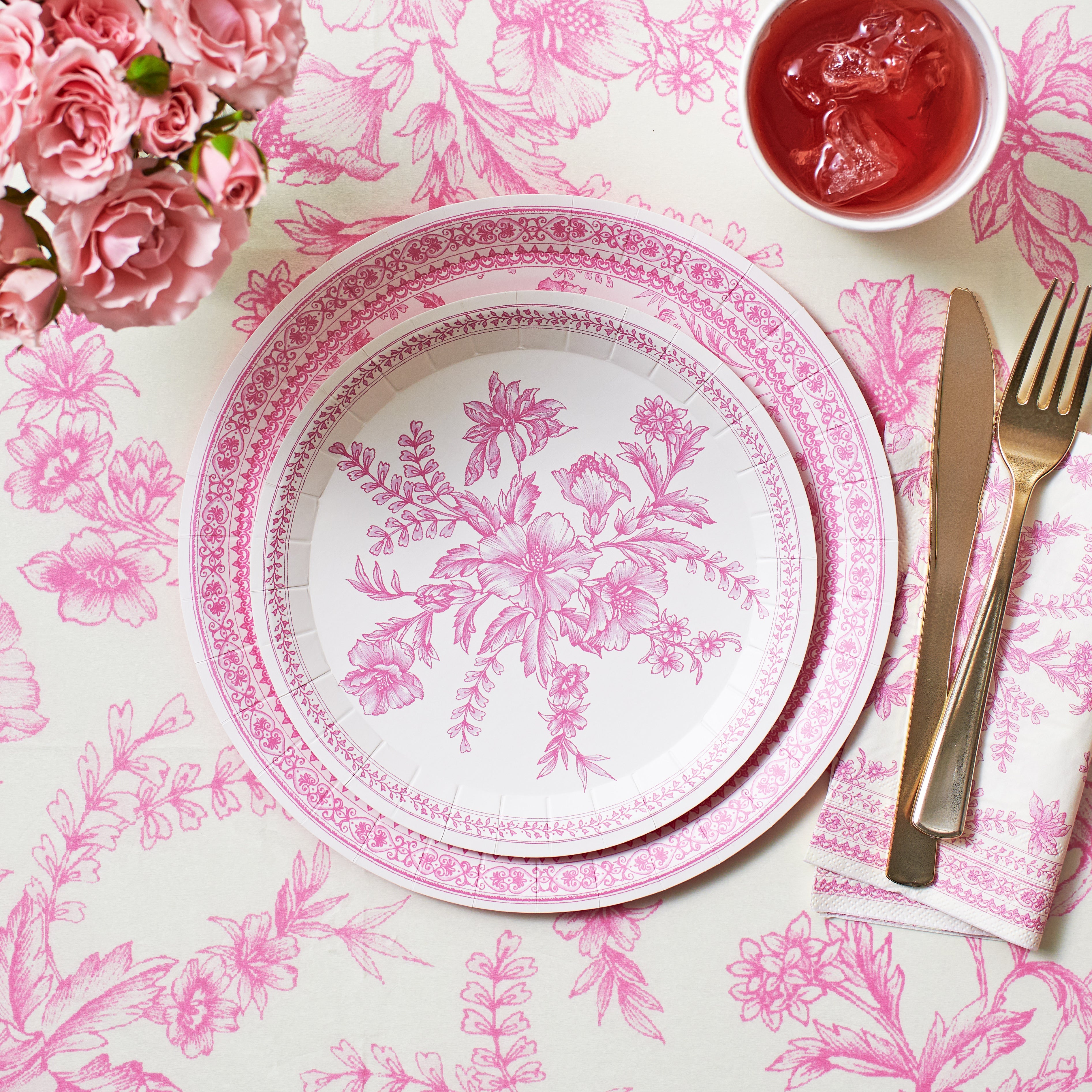 Pink Toile Paper Tablecloth by Coterie