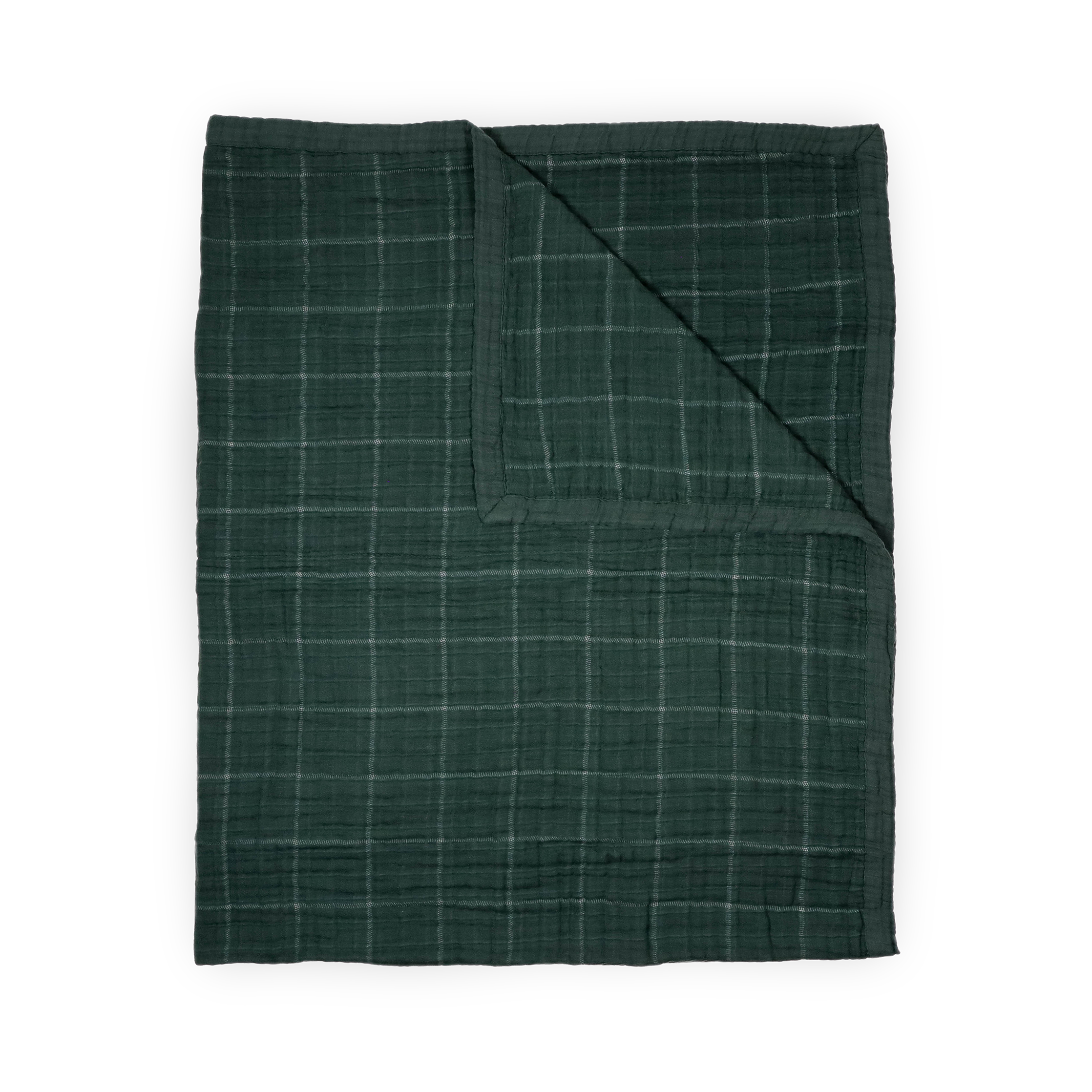 Cotton Muslin Quilted Throw - Evergreen Plaid