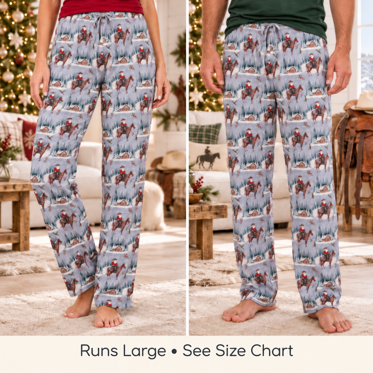 Adult Bamboo Pajama Pants - Cowboy Christmas Western