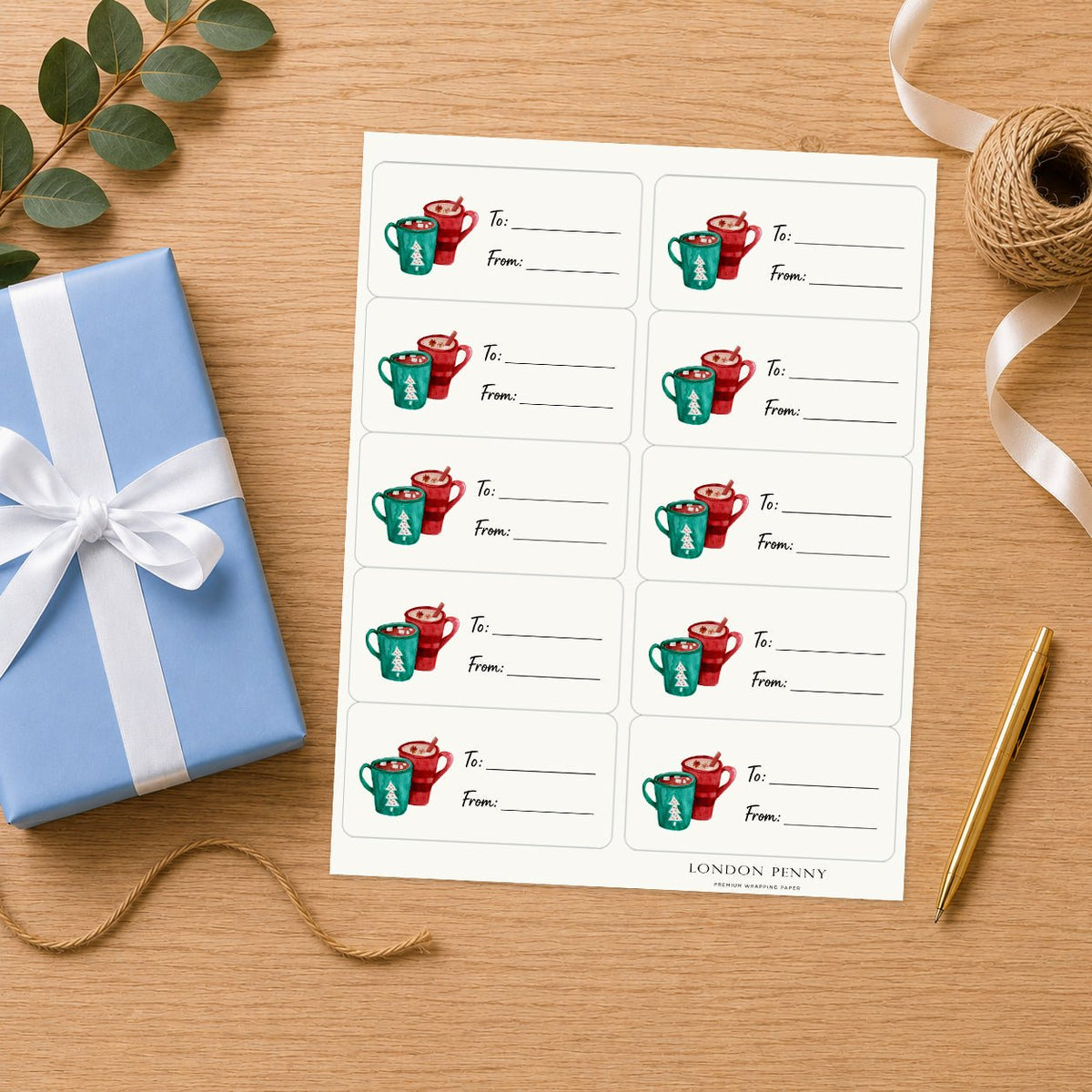 Cozy Christmas Cocoa Gift Tag Sticker Sheet