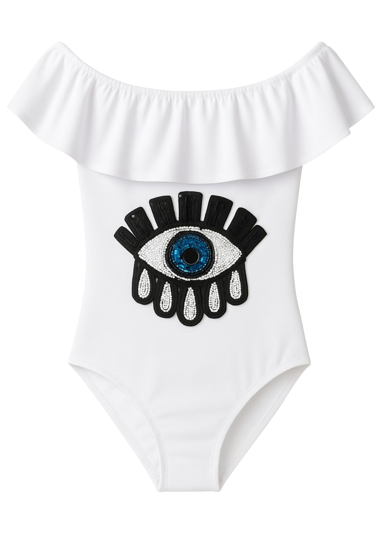 White Sequin Eye Swimsuit