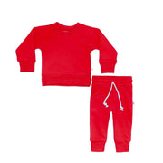 Cherry Red Crewneck Terry Sweatshirt Sweatpant 2pc Sweatsuit Set