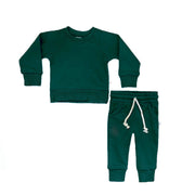 Forest Green Crewneck Terry Jogger Pant Sweatsuit Set