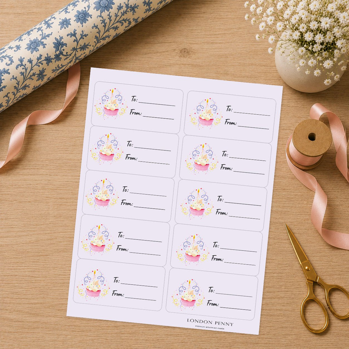 Cupcake Wishes Gift Tag Sticker Sheet