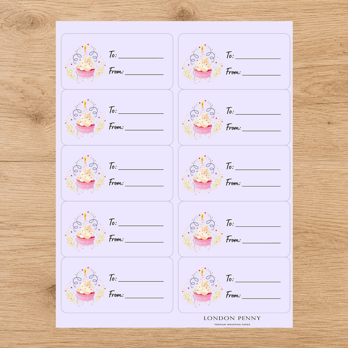 Cupcake Wishes Gift Tag Sticker Sheet
