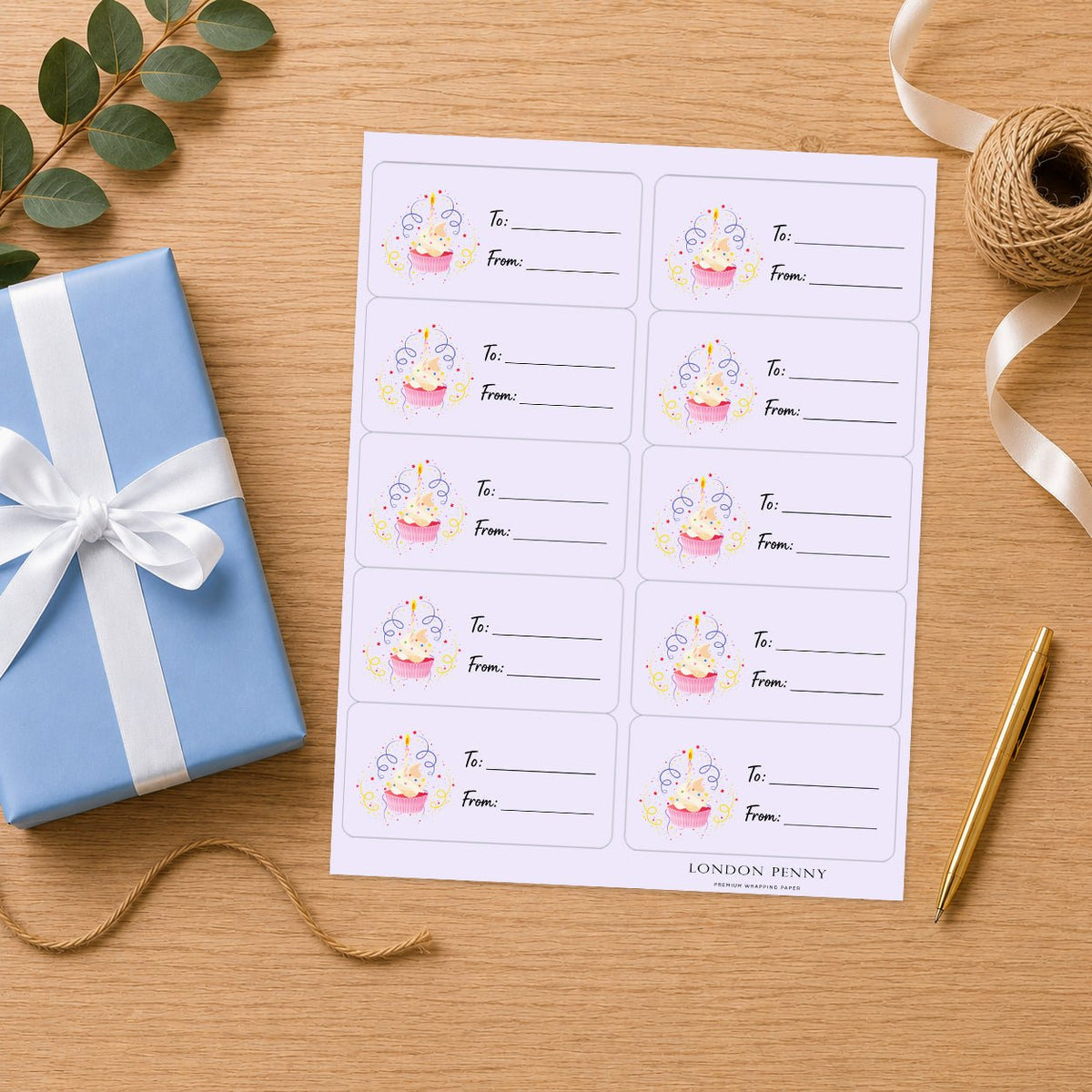 Cupcake Wishes Gift Tag Sticker Sheet