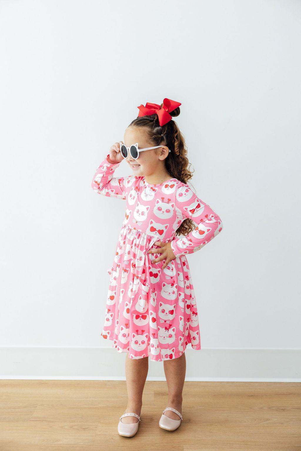 Cutie Cat L/s Pocket Twirl Dress