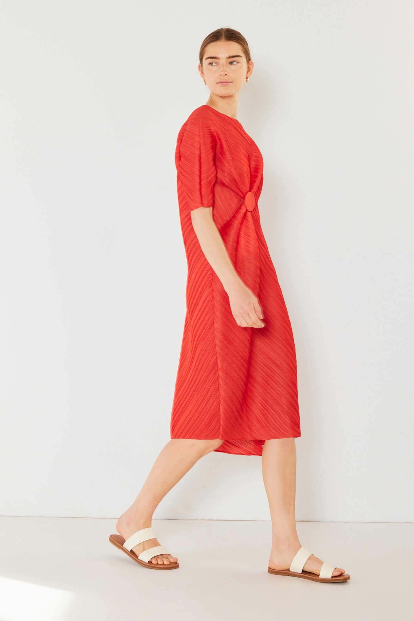 Pleated Dolman Sleeve Dress - D03bt_deep Orange