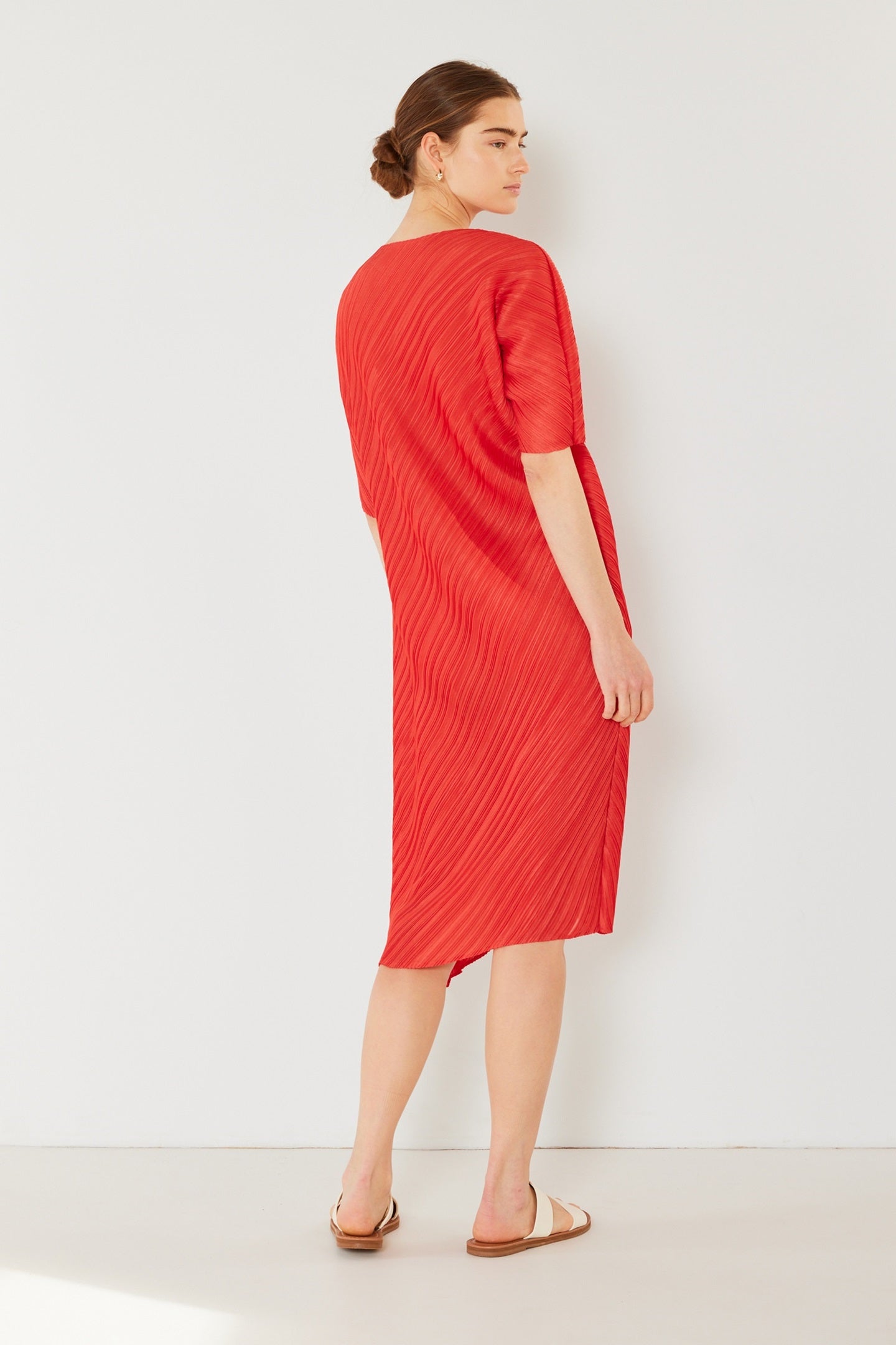Pleated Dolman Sleeve Dress - D03bt_deep Orange