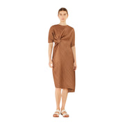 Pleated Dolman Sleeve Dress - D03bt_brown Khaki