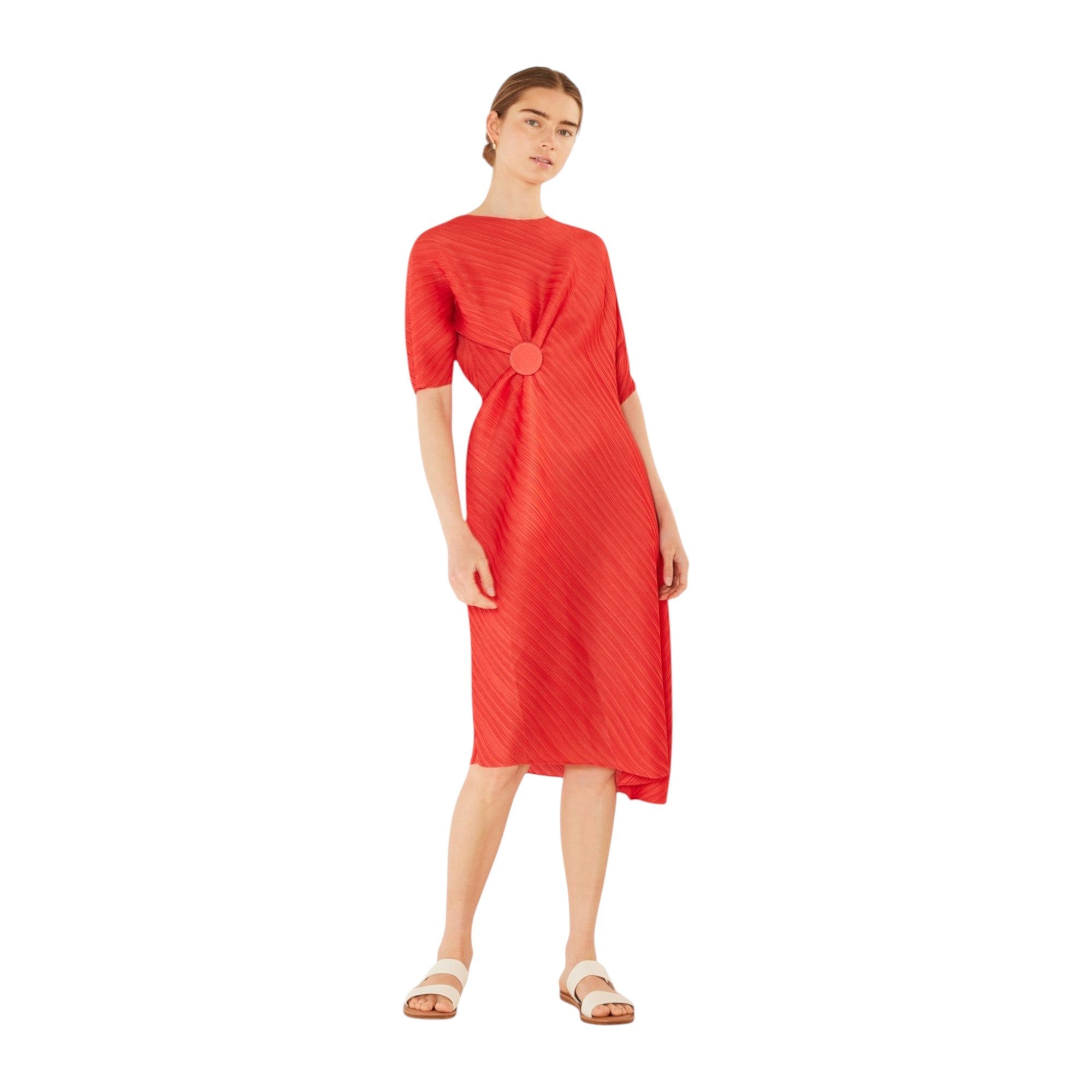 Pleated Dolman Sleeve Dress - D03bt_deep Orange