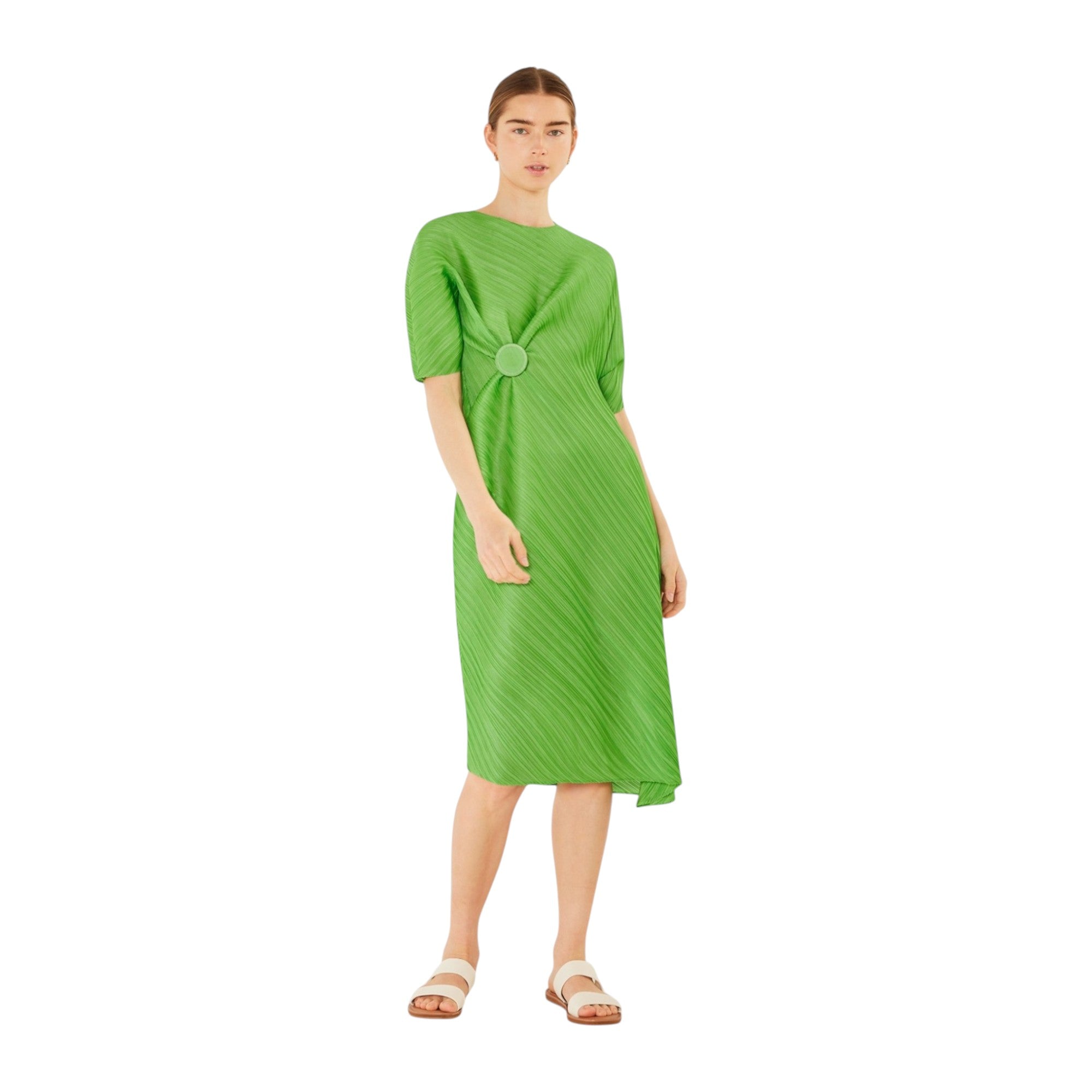 Pleated Dolman Sleeve Dress - D03bt_greeb