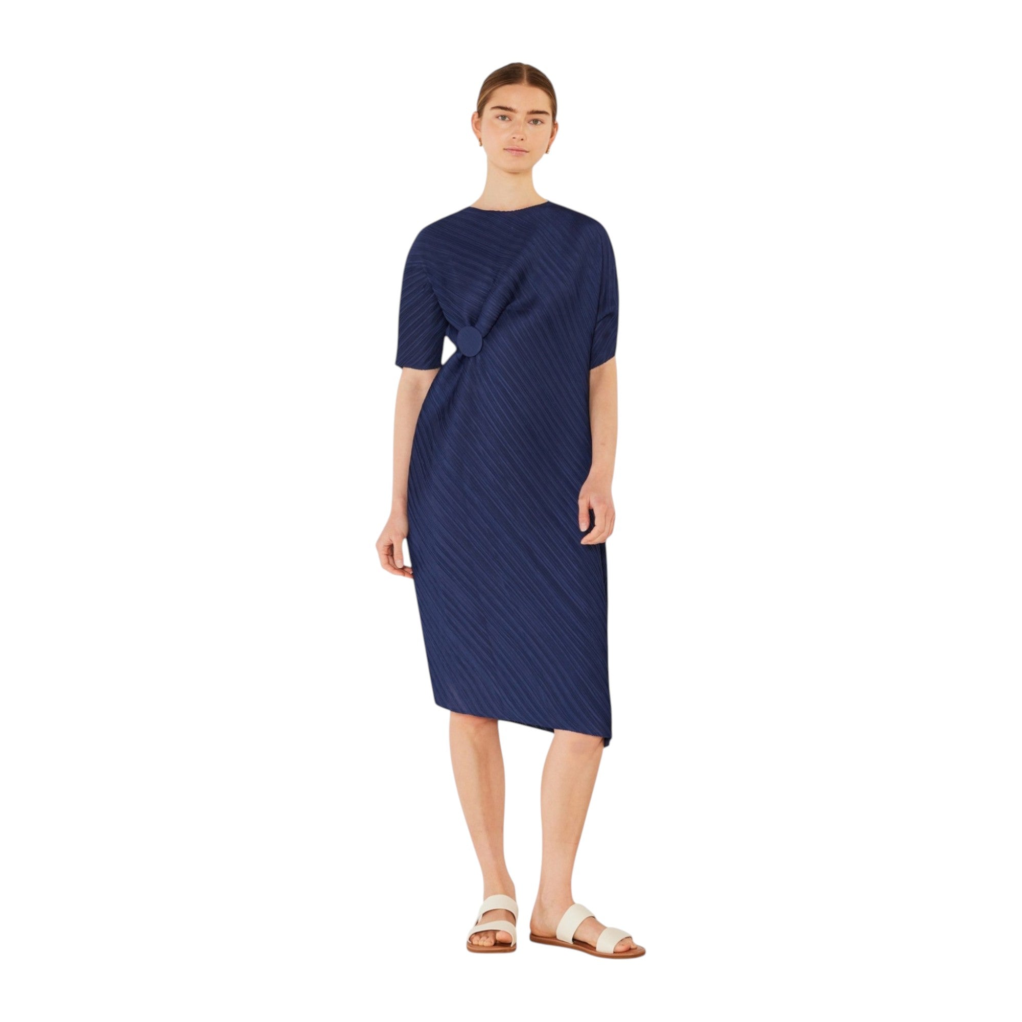 Pleated Dolman Sleeve Dress - D03bt_navy