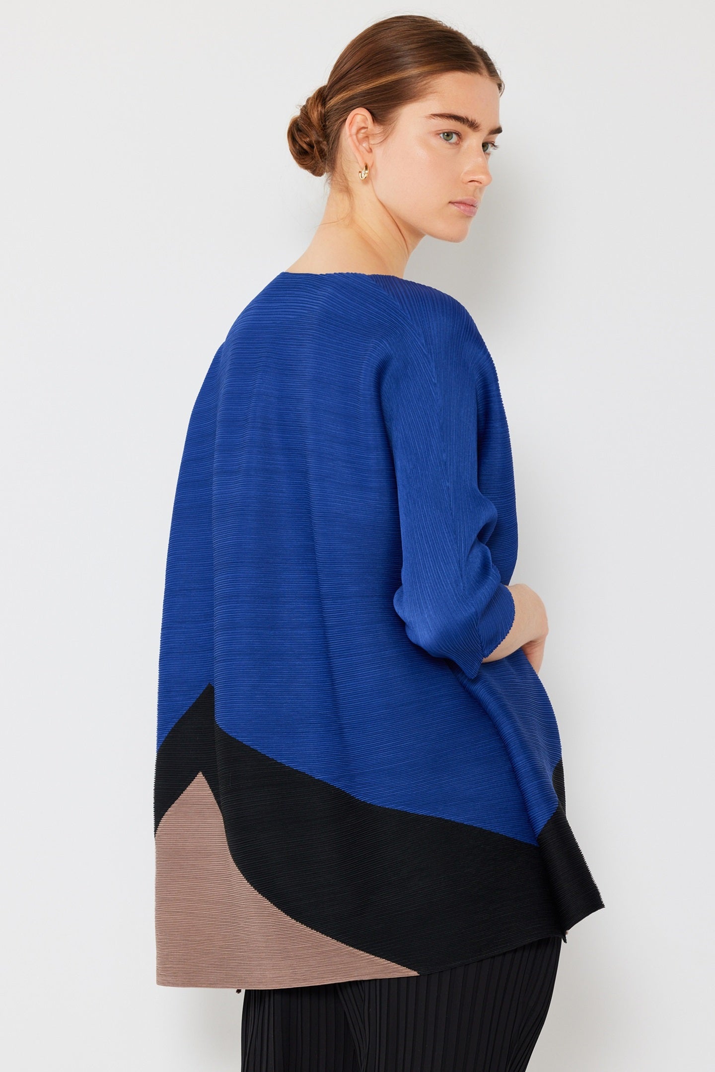 Pleated Horizontal Colorblock Tunic Top - D04mt_blue