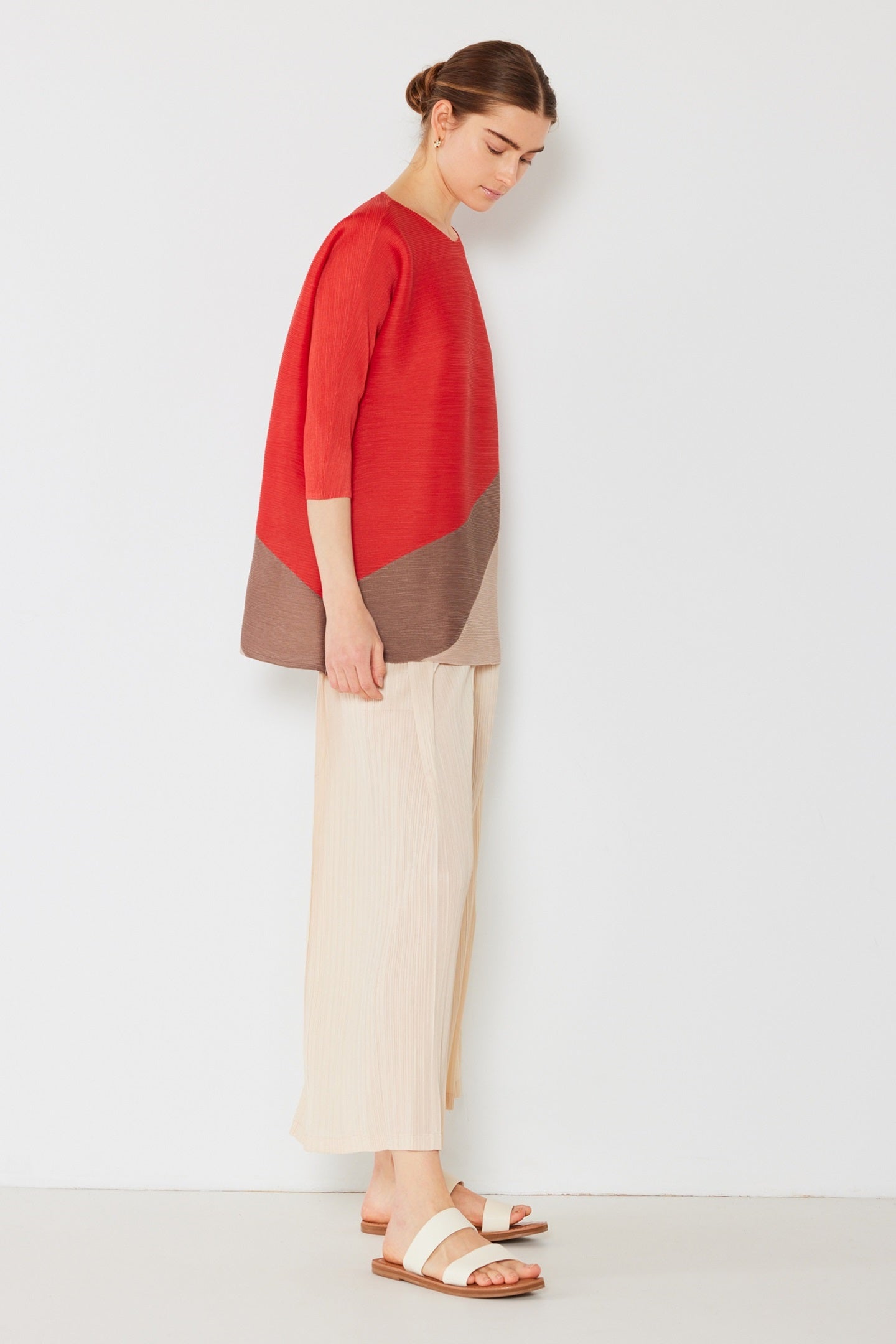 Pleated Horizontal Colorblock Tunic Top - D04mt_orange
