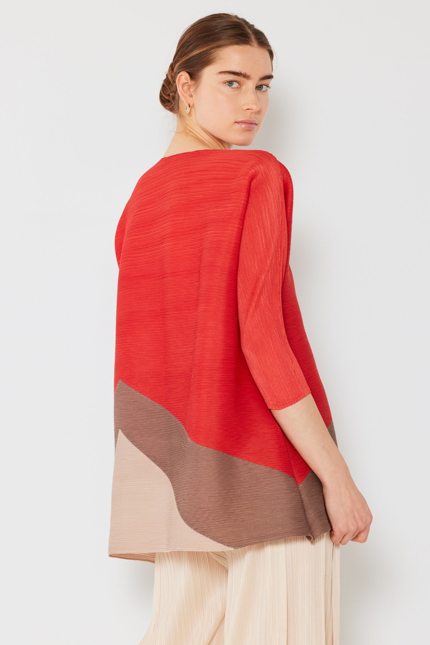 Pleated Horizontal Colorblock Tunic Top - D04mt_orange