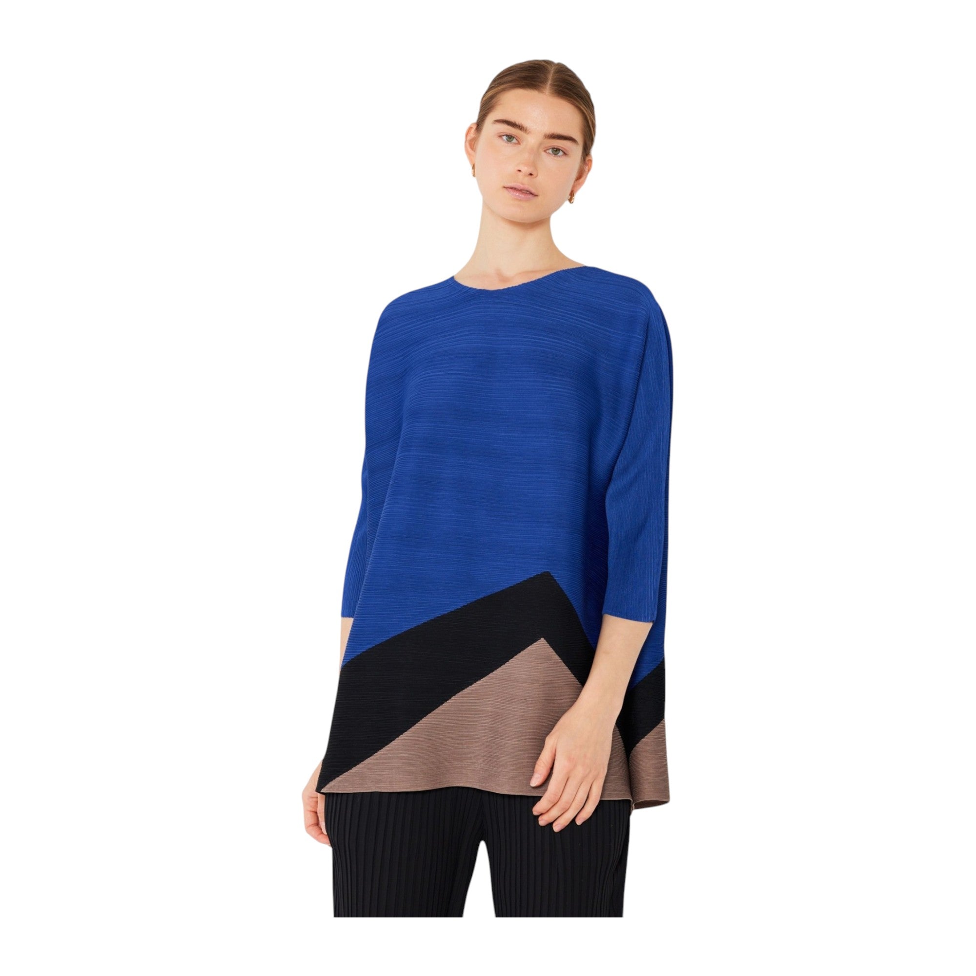 Pleated Horizontal Colorblock Tunic Top - D04mt_blue