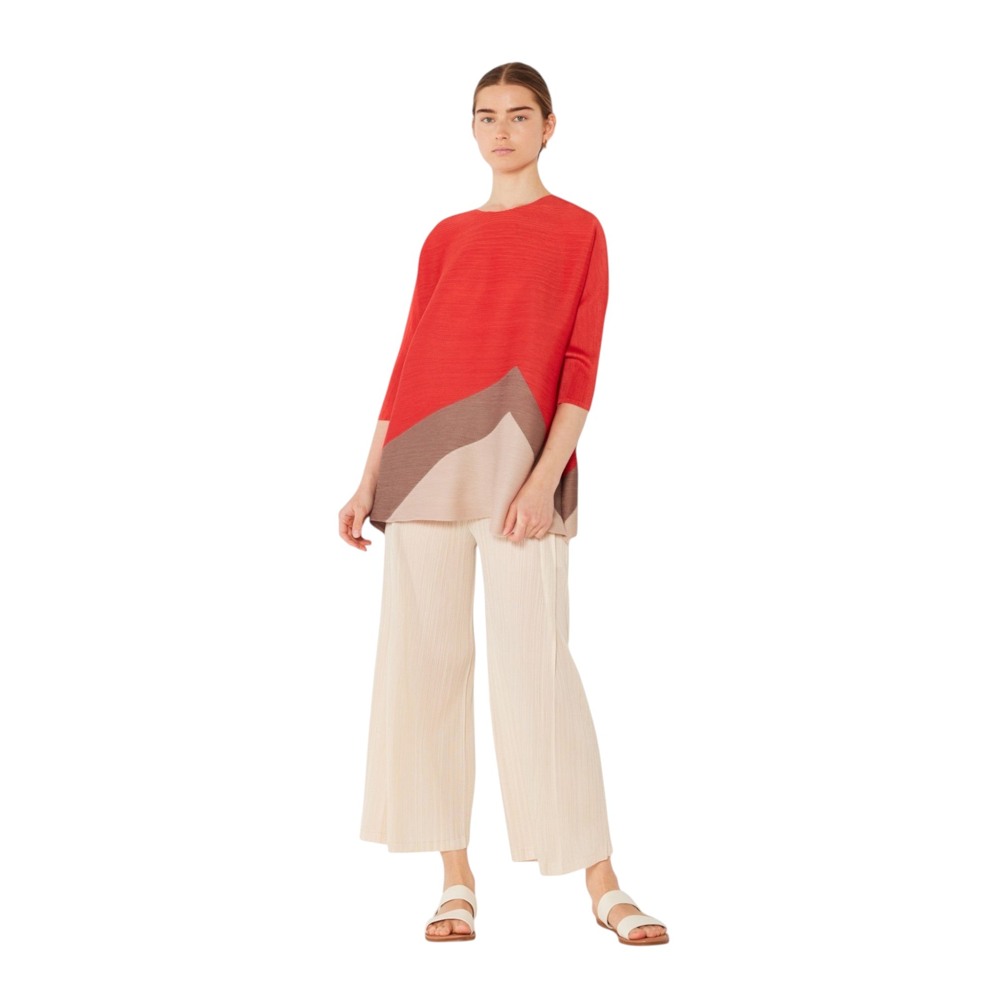 Pleated Horizontal Colorblock Tunic Top - D04mt_orange