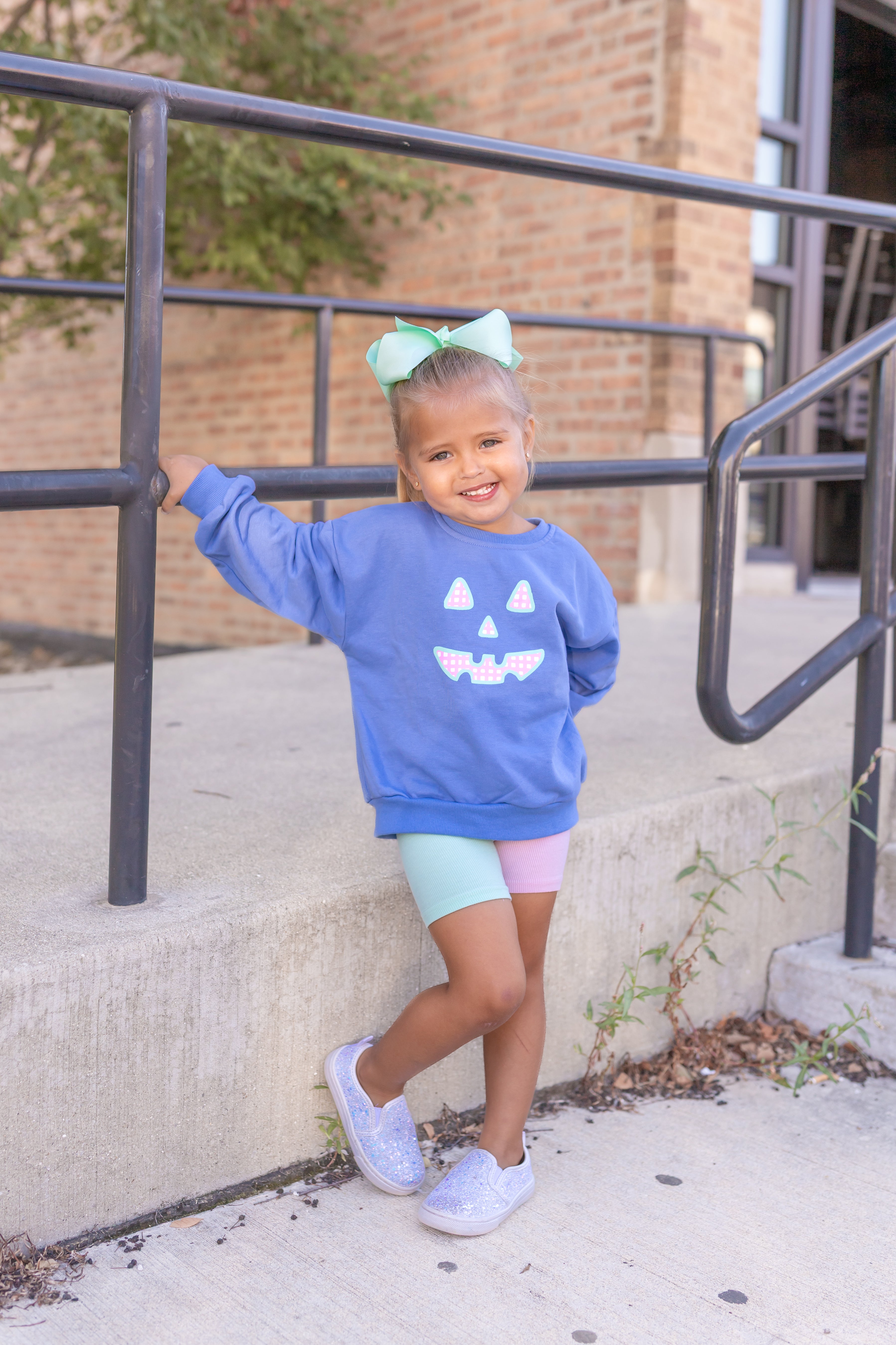 Pastel Gingham Jack-o-lantern Crewneck Sweatshirt Or Romper