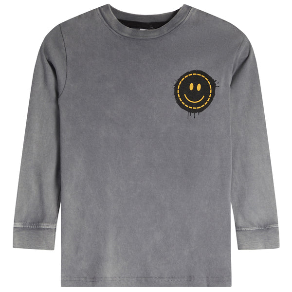 Kids Long Sleeve Enzyme Tee - Smiley - Black