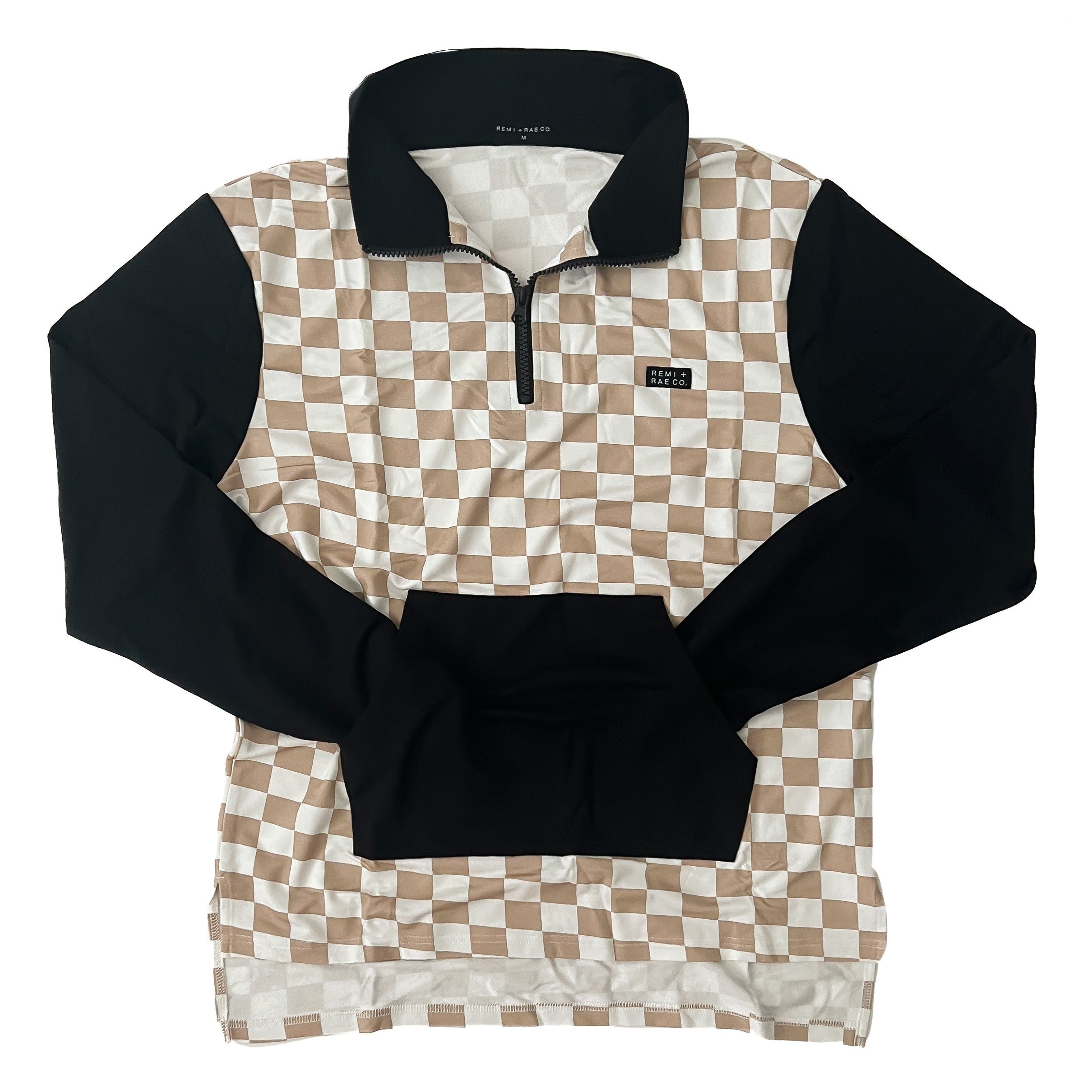 Adult - Bamboo Checkered Color Block Pullover