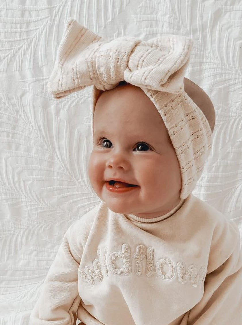 Pointelle Bow Headband - Cream