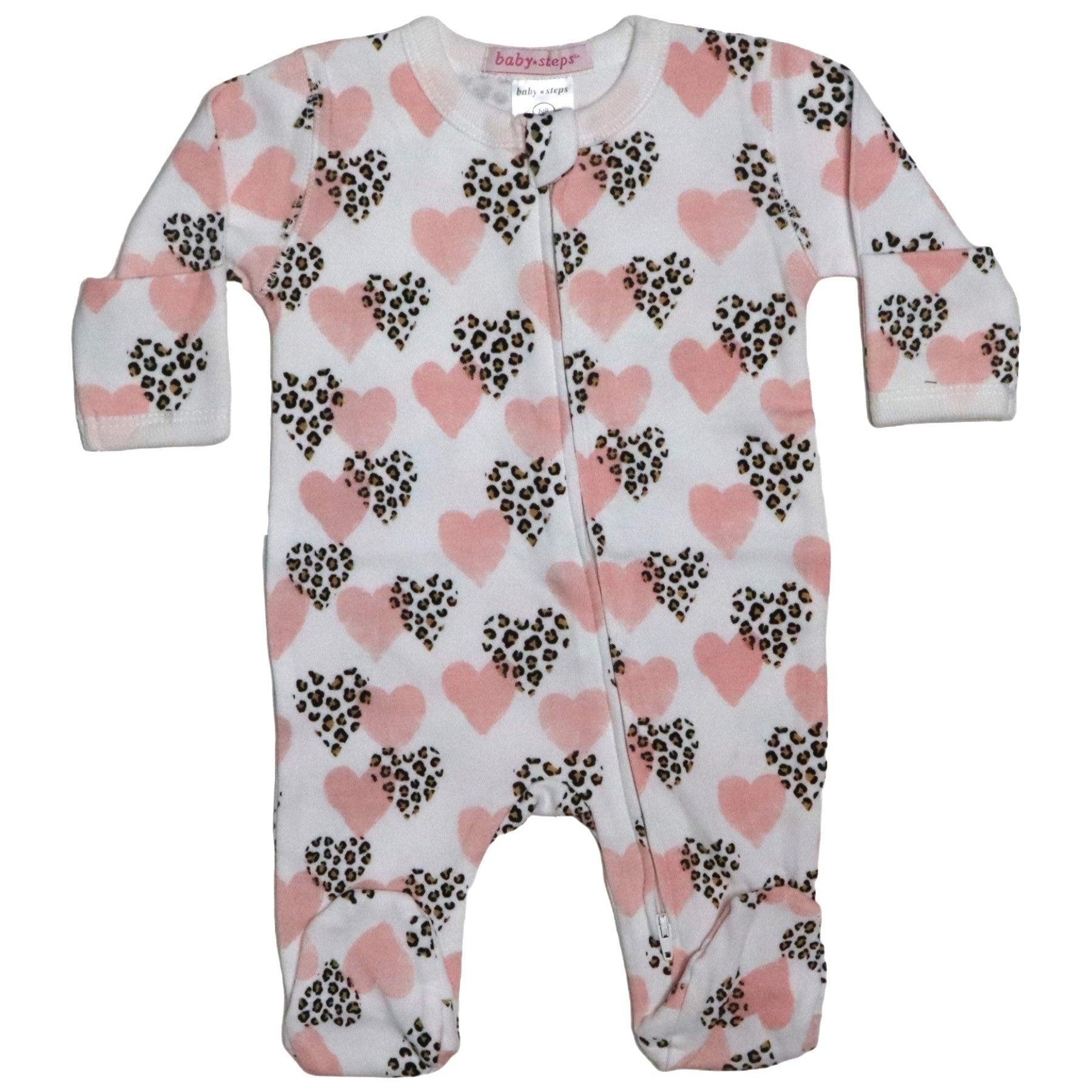 Baby Zipper Footie - Leopard Hearts