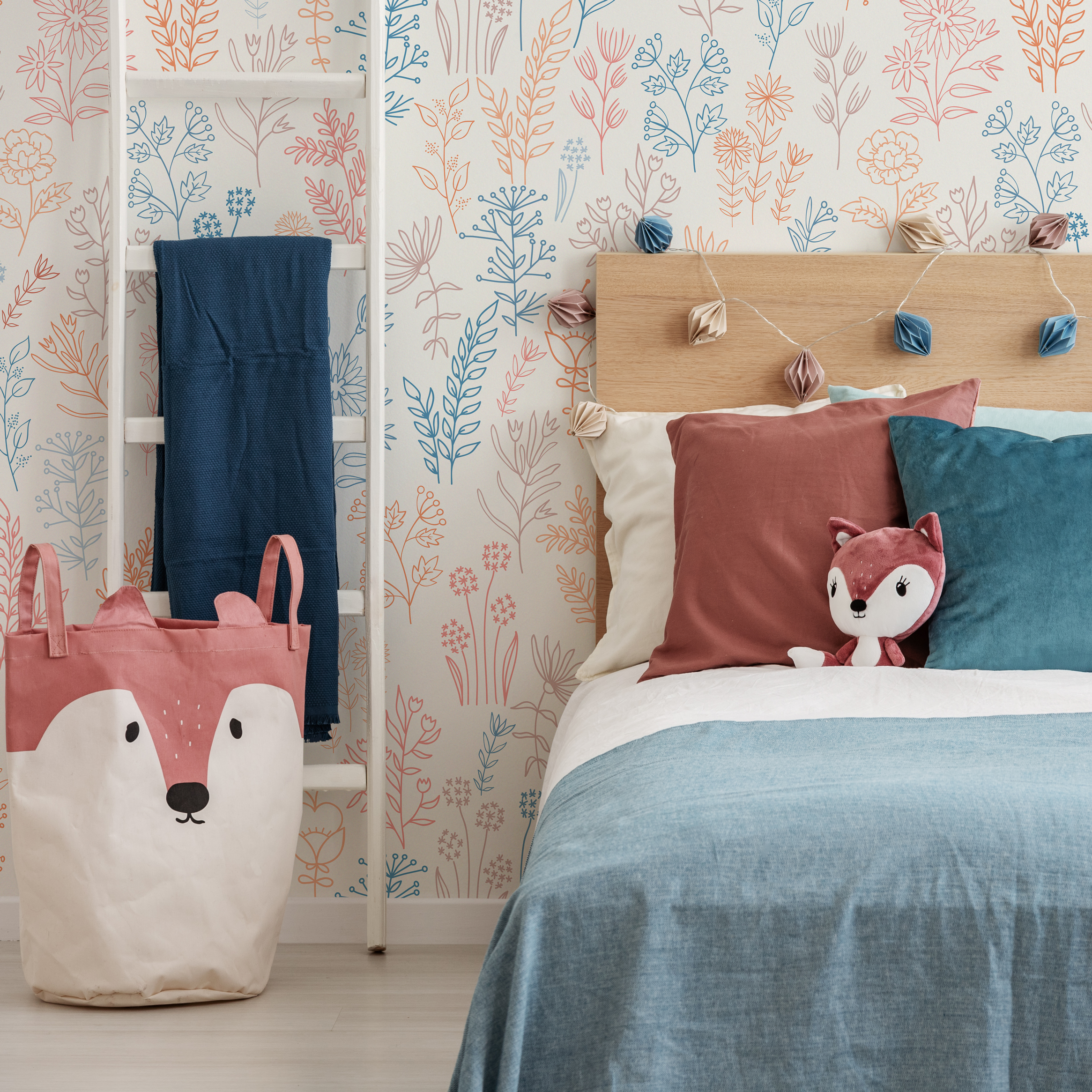 Floral Wallpaper Featuring Delicate Wildflowers In Blue, Orange, And Pink - D235