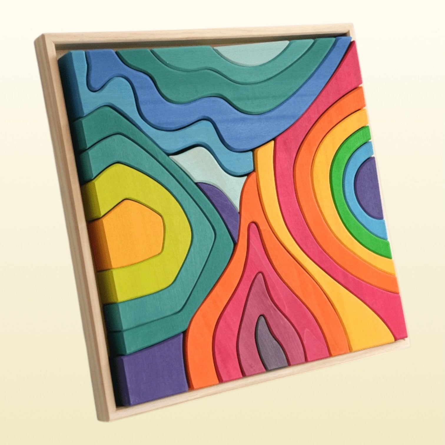 Large Stained Four Elements Wooden Stacking Puzzles Building Blocks