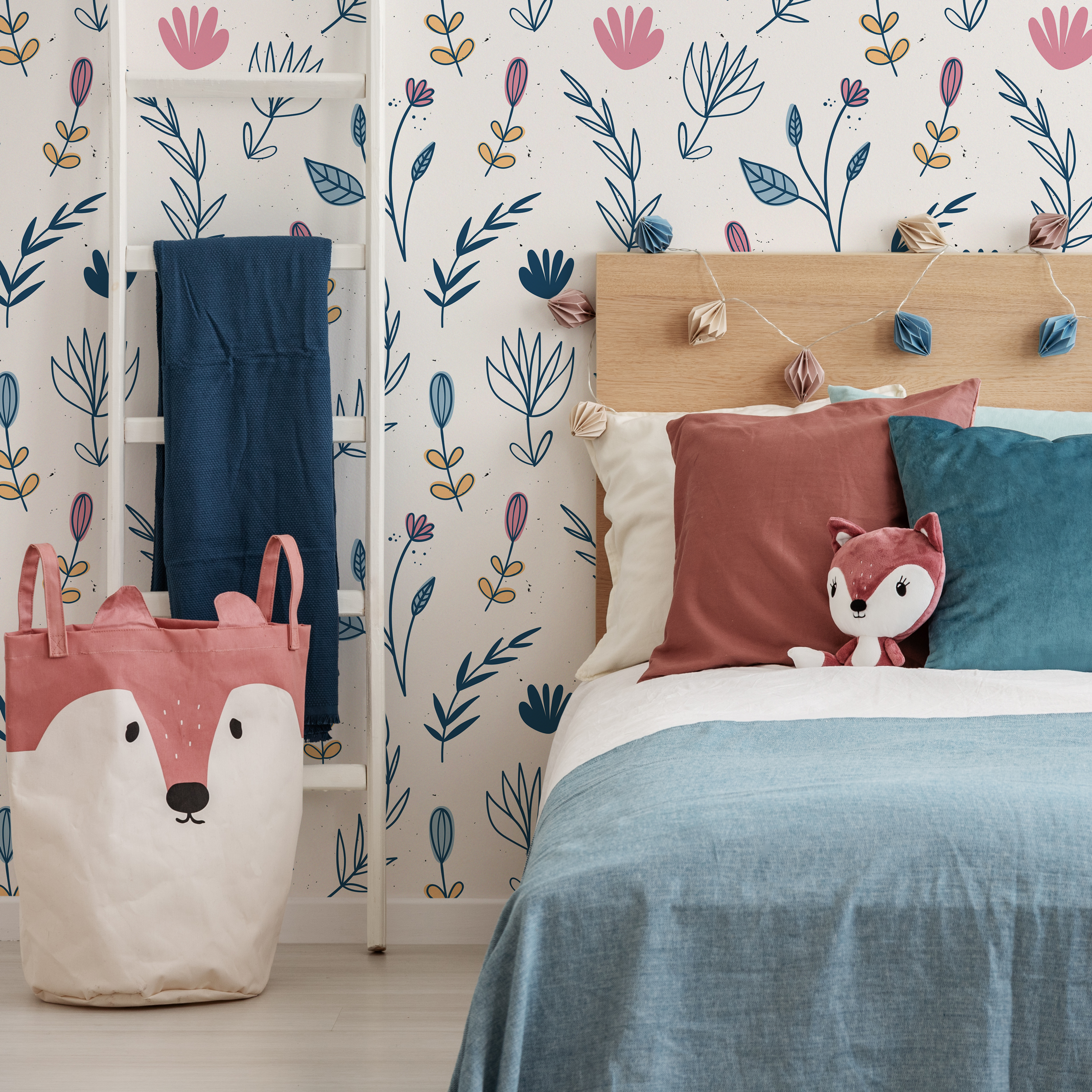 Floral Wallpaper With A Whimsical Wildflower Print In Blue, Pink, And Yellow - D271