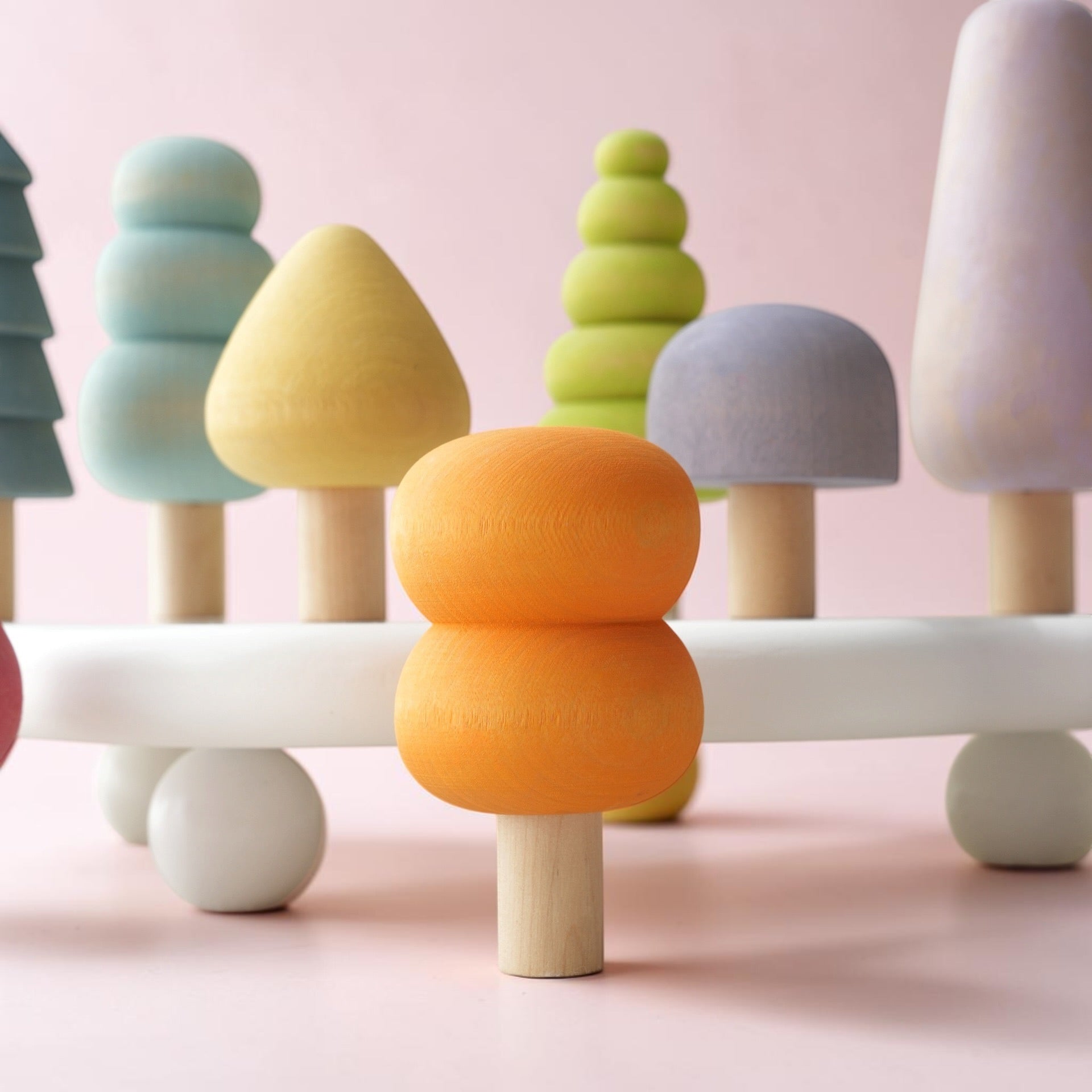 10 Pcs Stained Wooden Trees Set In Pastel/macaron Colors